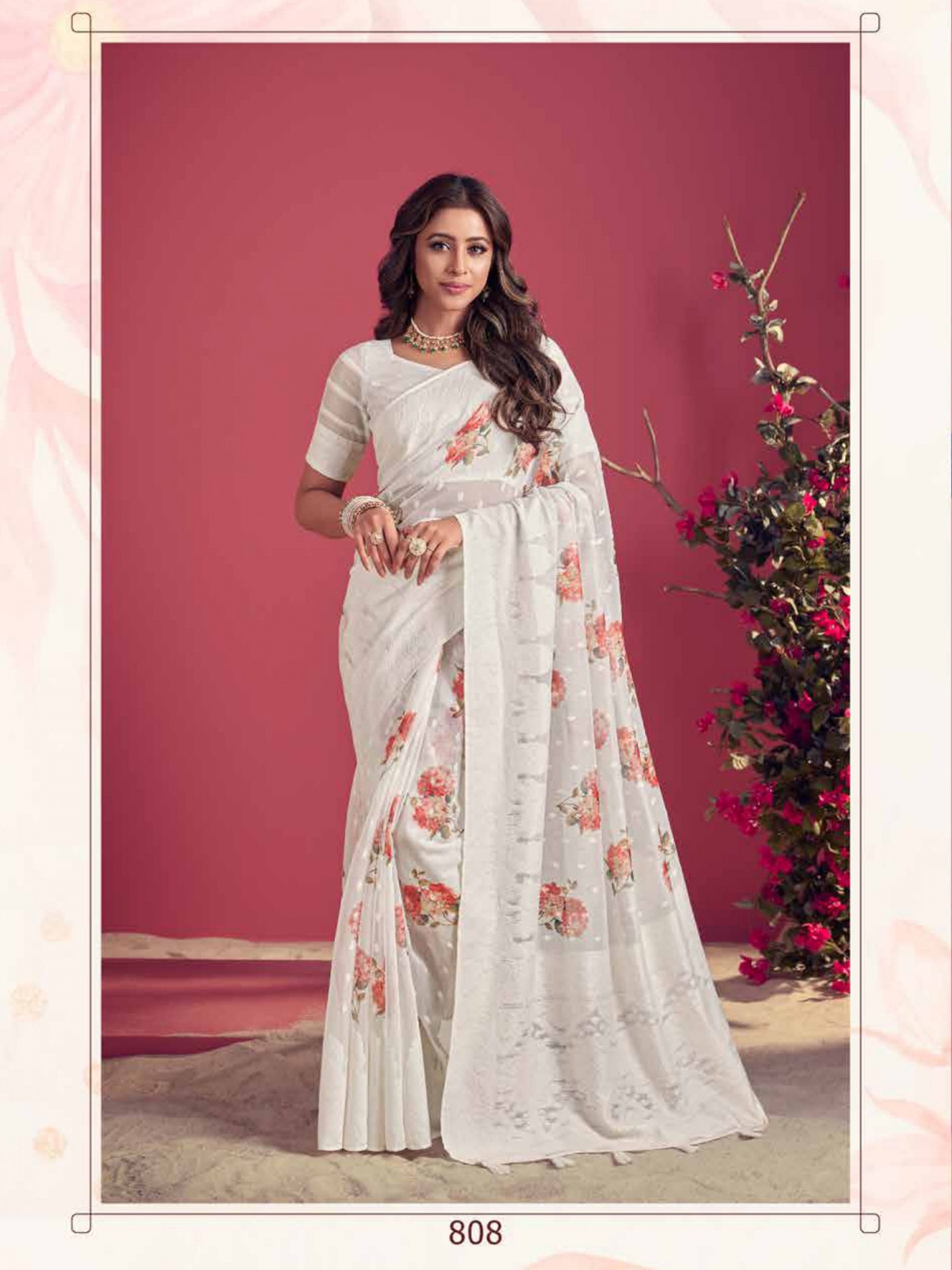  Silk Saree In White Color With Digital Print Work