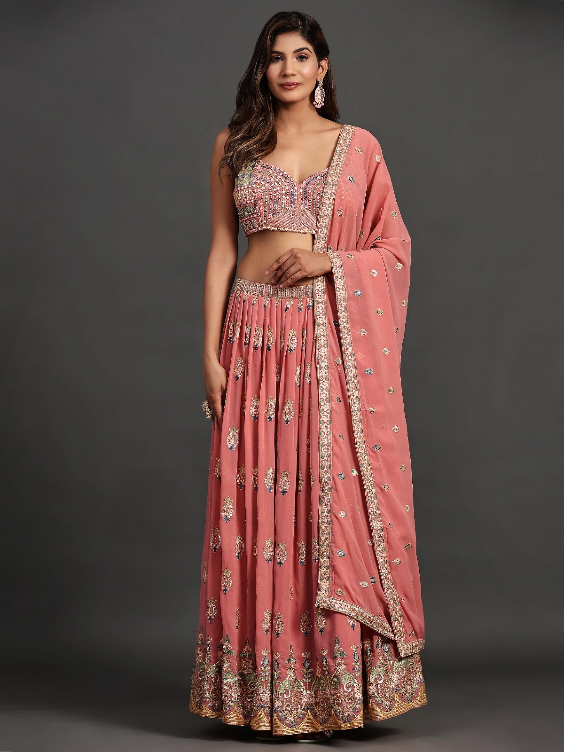 Georgette  Fabrics Party Wear Lehenga in Pink Color With Embroidery Work 