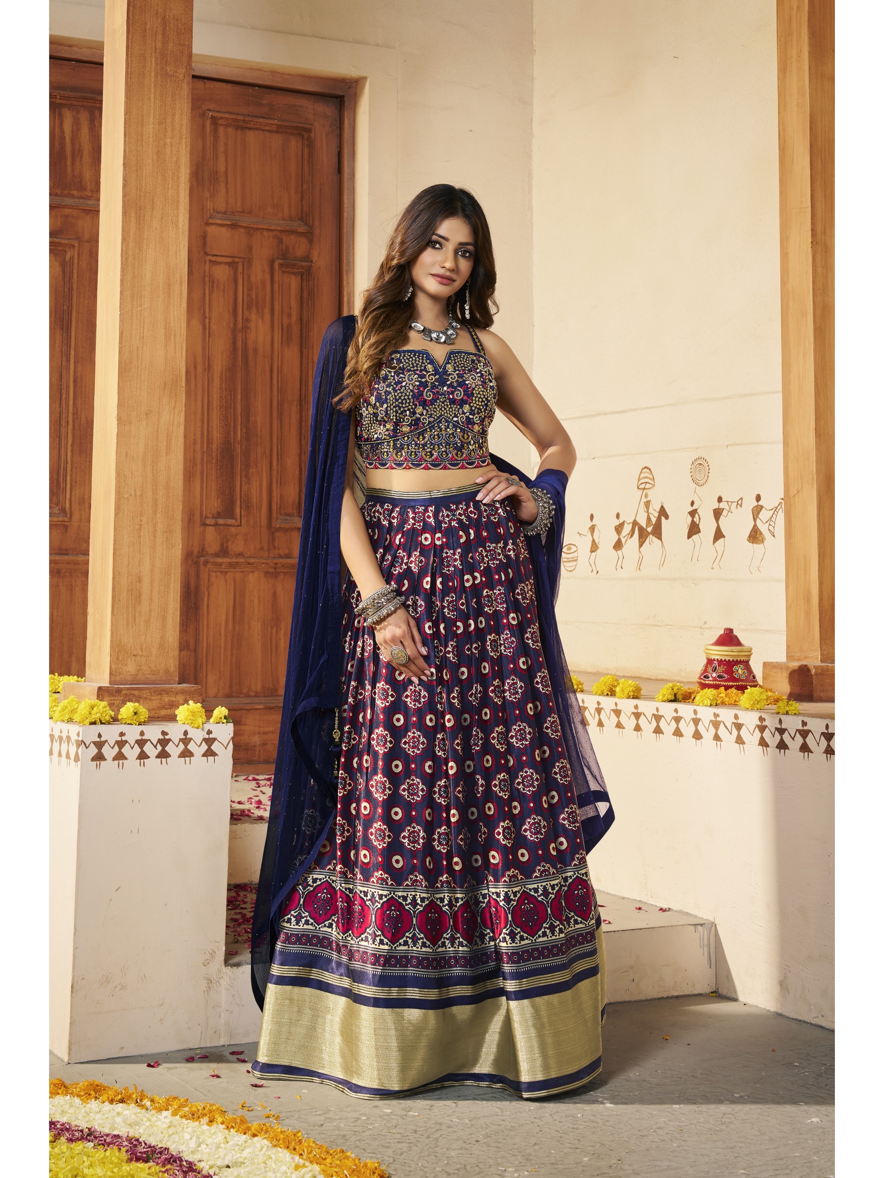  Silk Party Wear Lehenga In Blue Color  With Embroidery Work