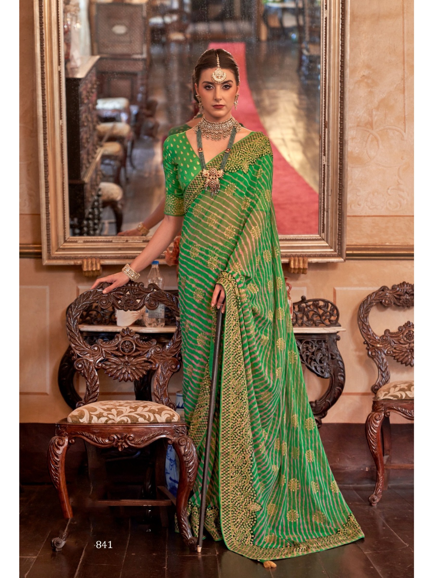 Georgette Party Wear Saree In Green Color 