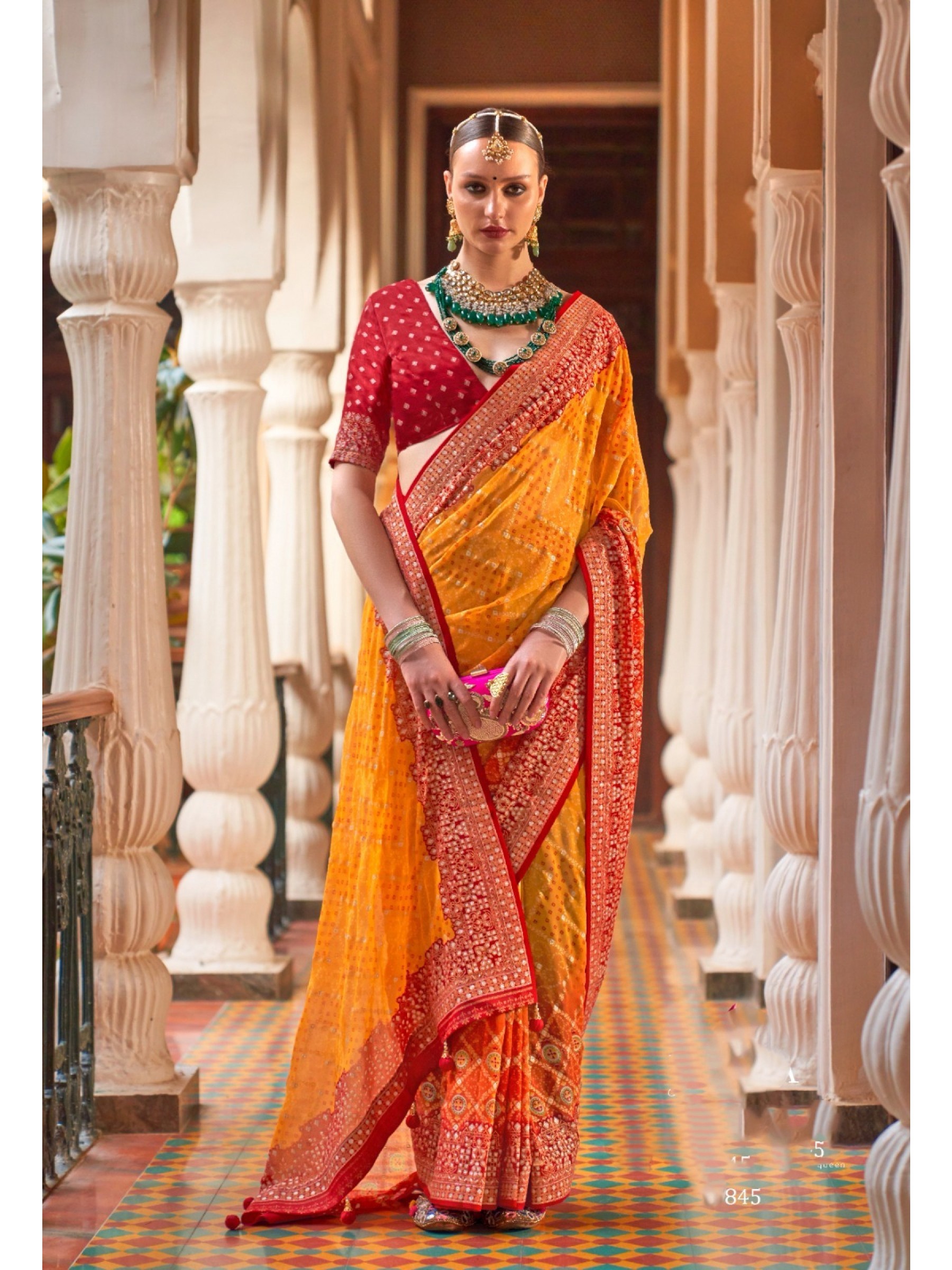 Georgette Party Wear Saree In  Yellow Color 