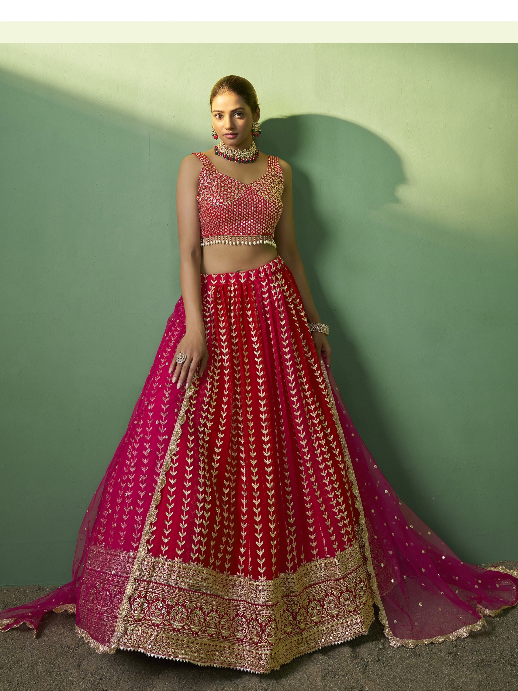 Soft Georgette Party Wear Lehenga In Red Color  With Embroidery Work