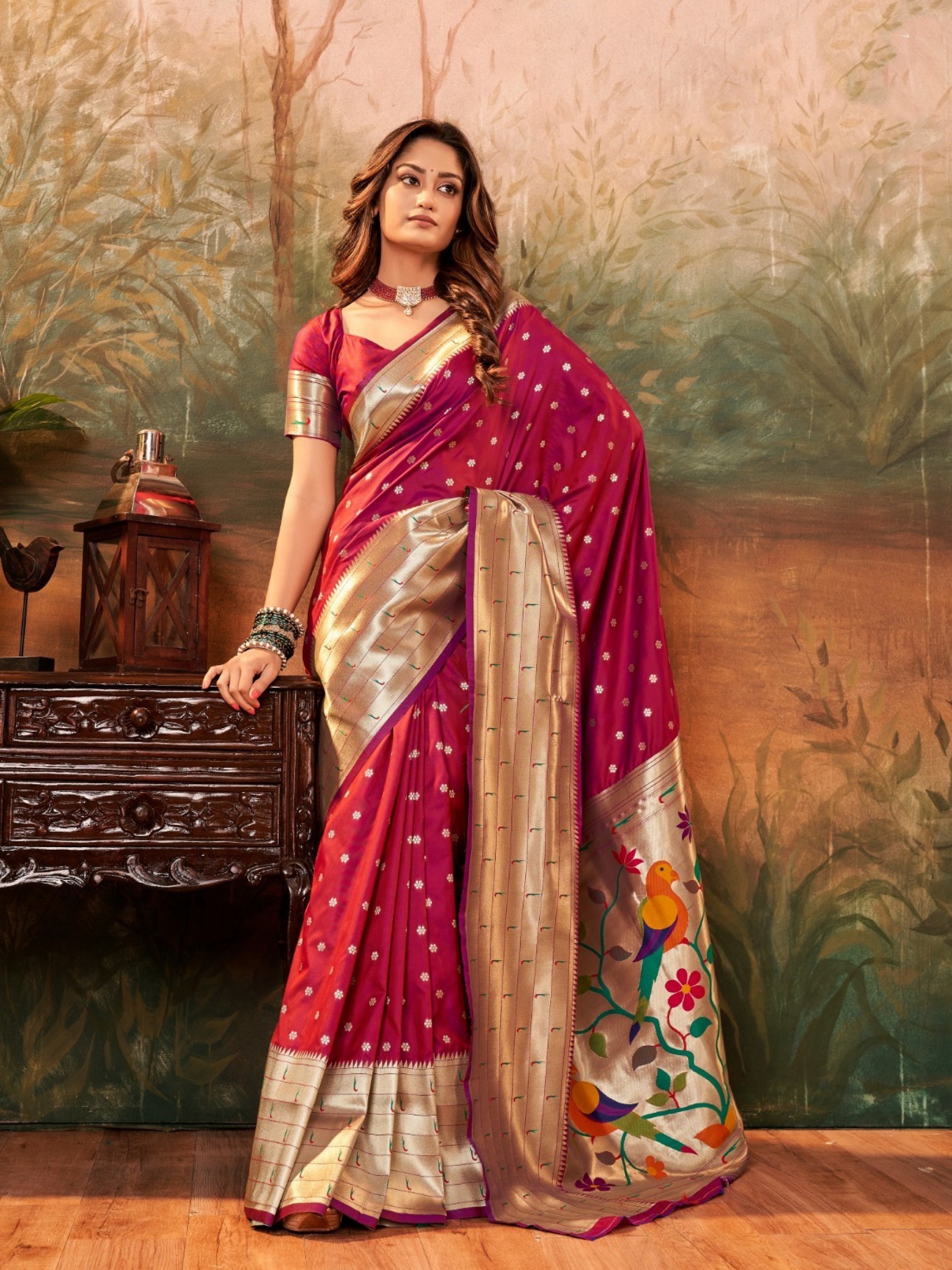 Pure Paithani Silk Party wear Saree In Pink Color with Zari Weaving 