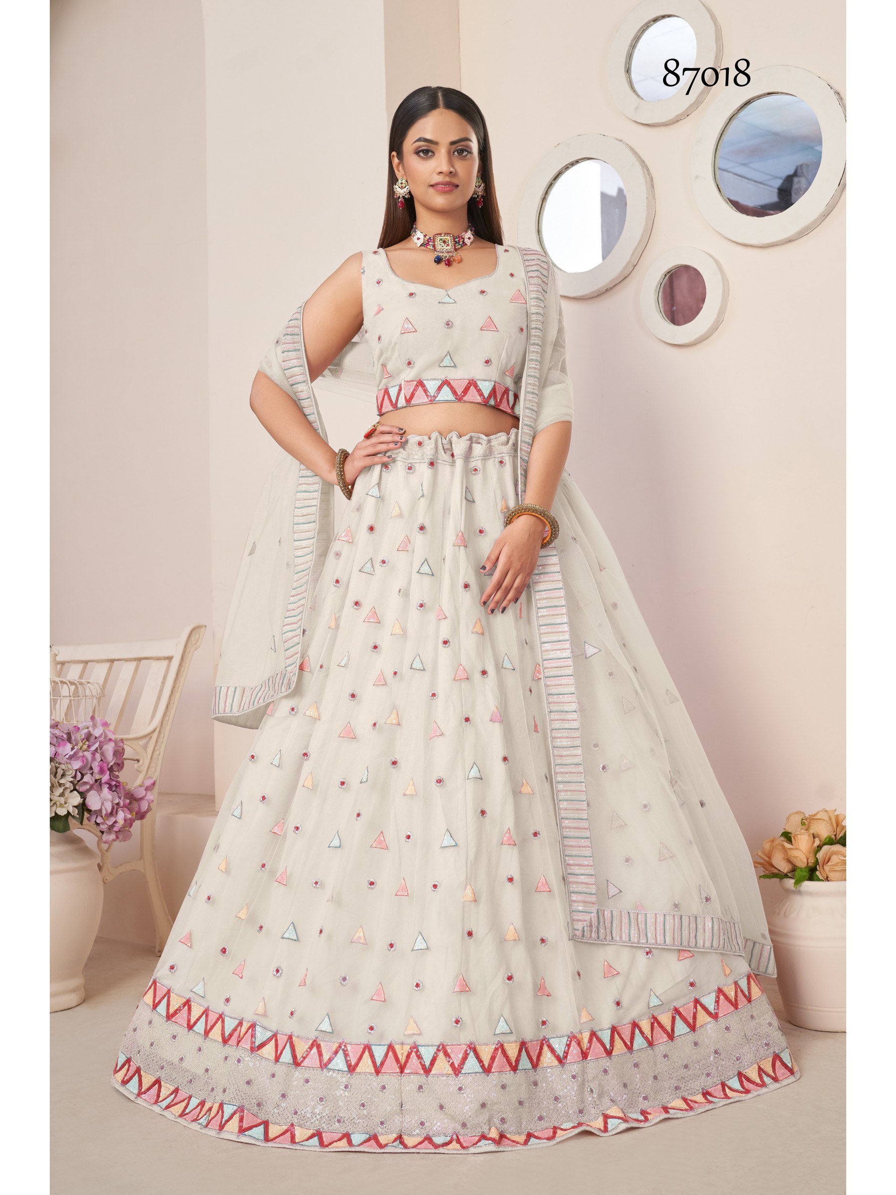 Soft Premium Net Party Wear Lehenga In White Color  With Embroidery Work