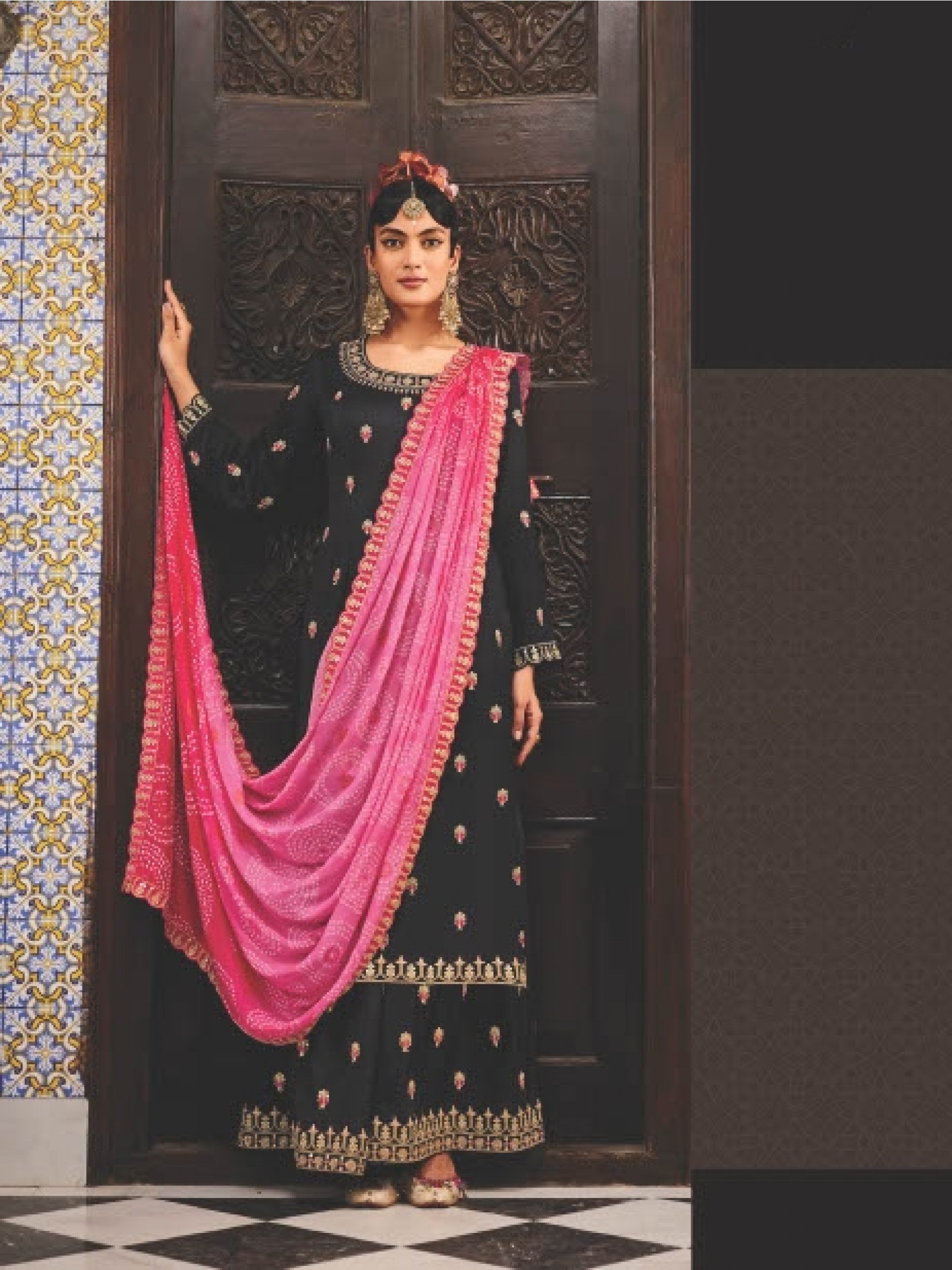Pure Georgette Party Wear Sharara In Black With Embroidery Work 