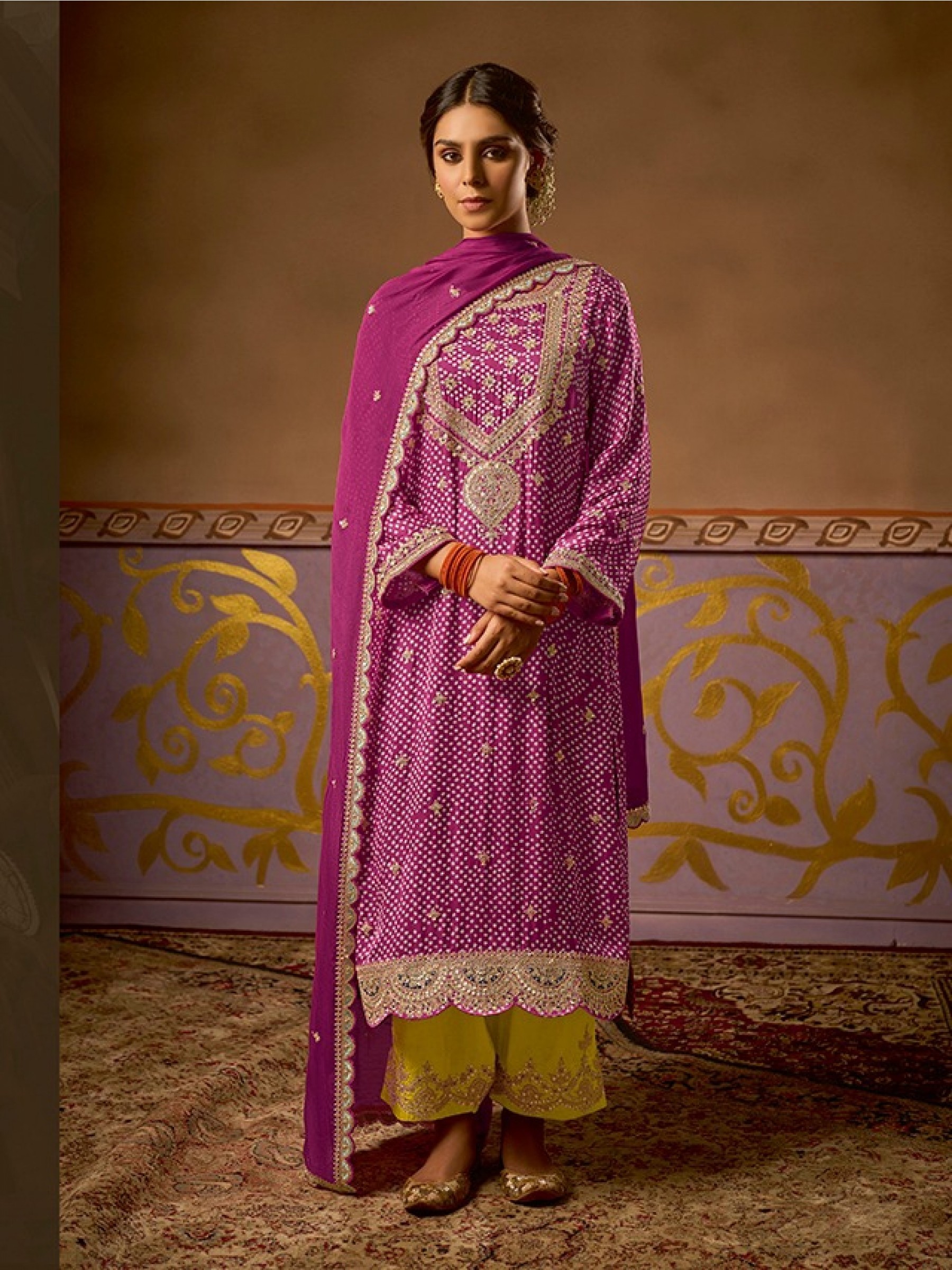 Pure Russion  Party Wear Suit Purple Color with  Embroidery Work
