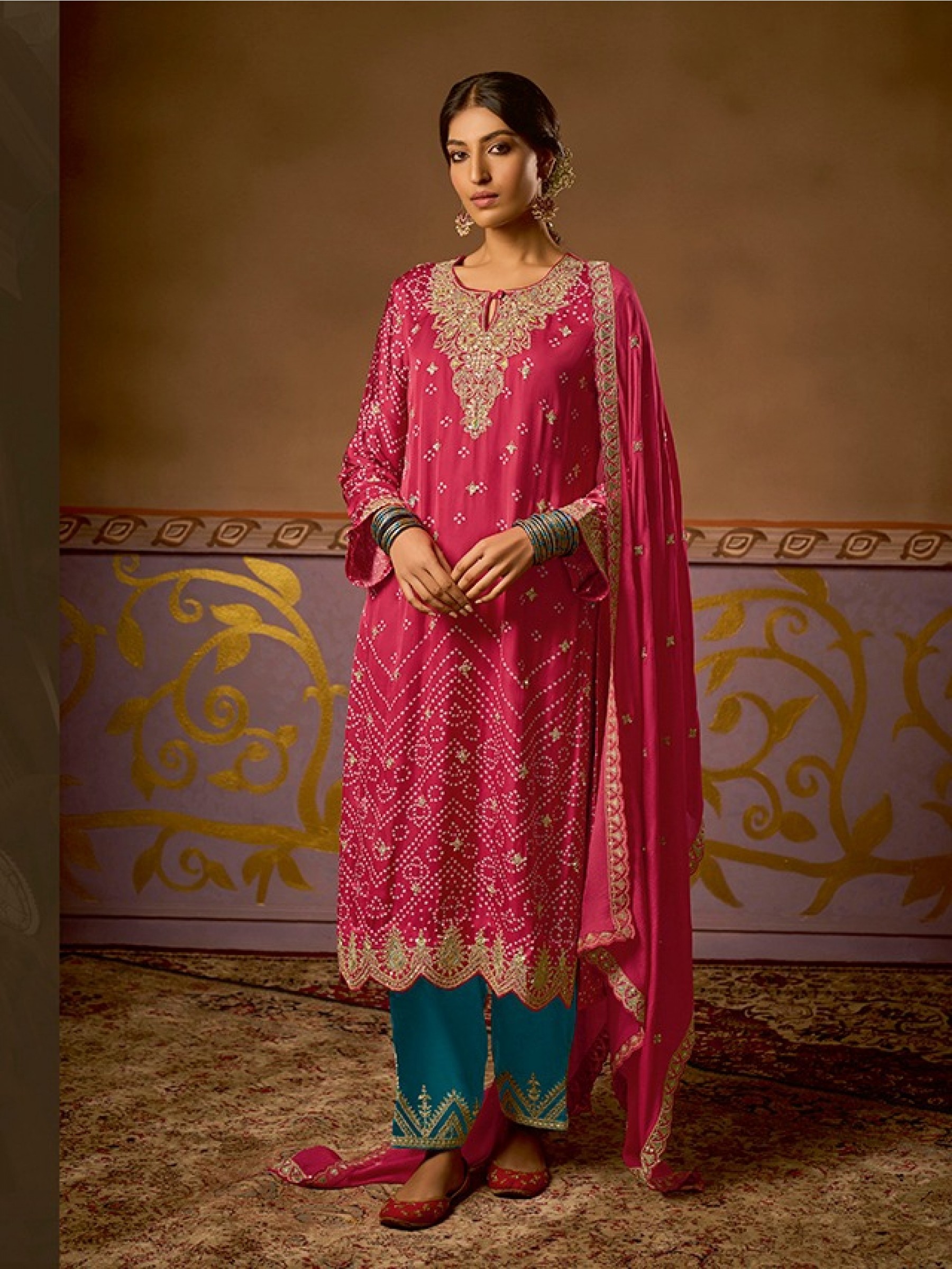 Pure Russion  Party Wear Suit Pink Color with  Embroidery Work