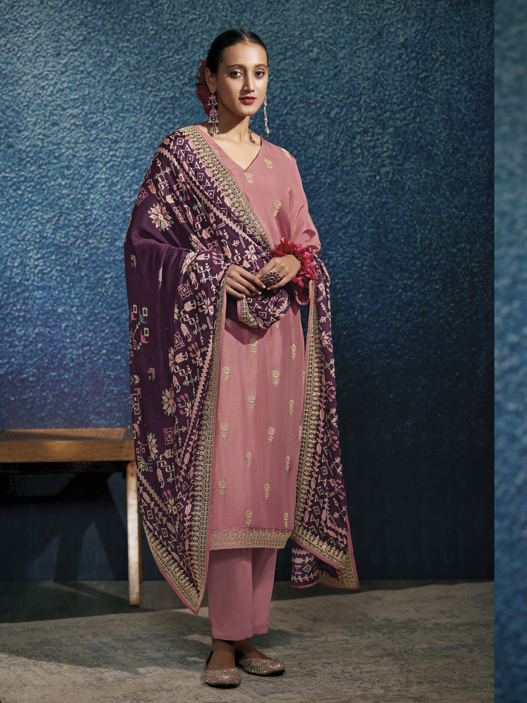 Pure Modal Silk Party Wear Suit in Pink Color with Embroidery Work
