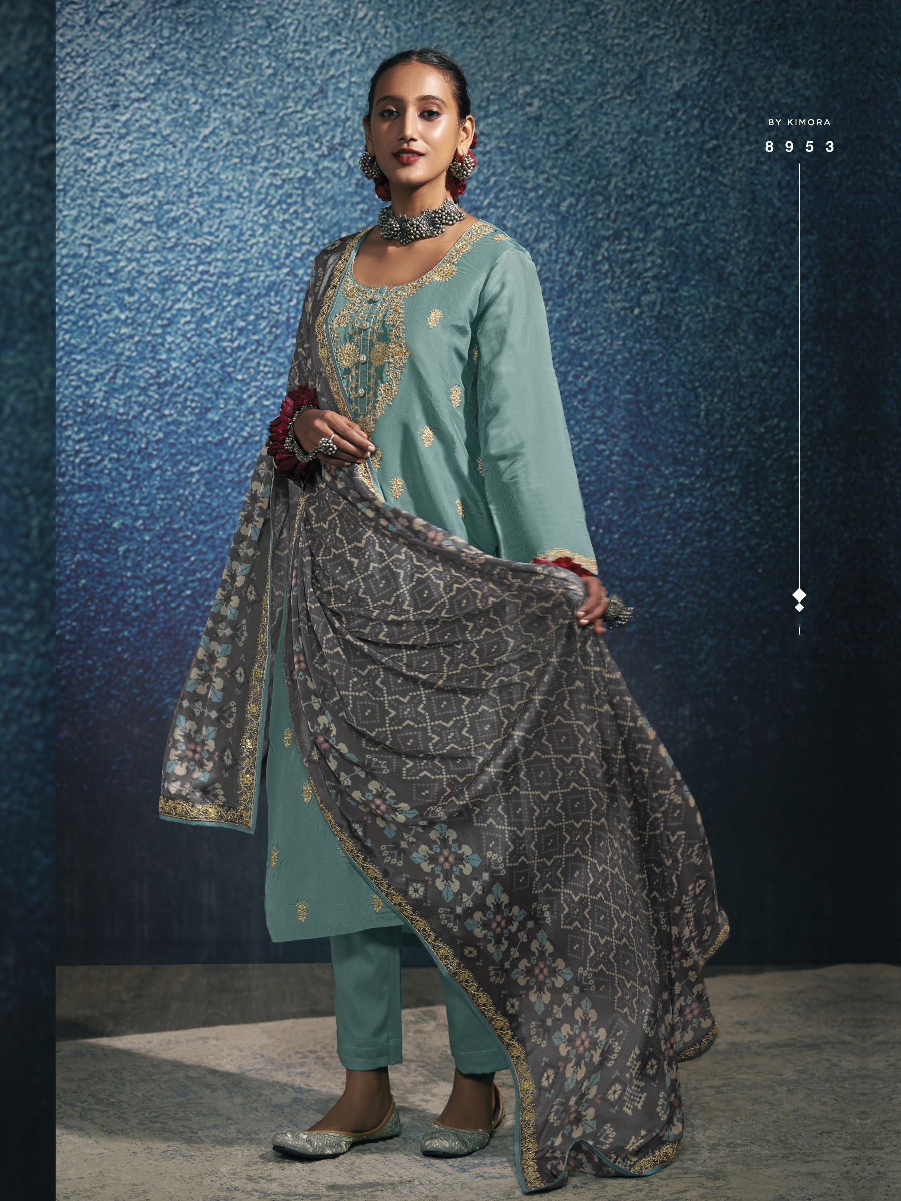 Pure Modal Silk Party Wear Suit in Blue Color with Embroidery Work