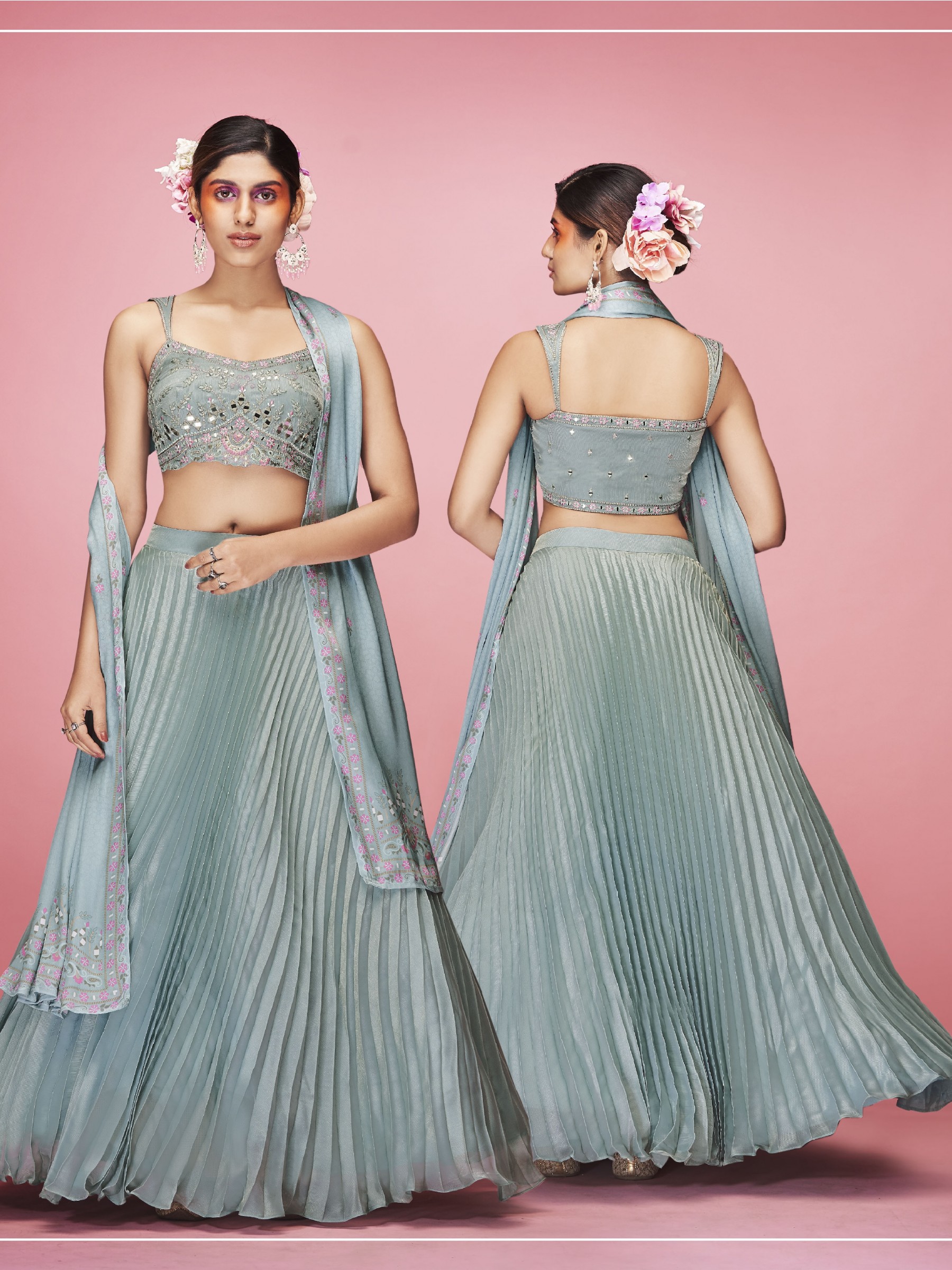 Art Silk Fabrics Party Wear Lehenga in Blue Color With Embroidery Work 