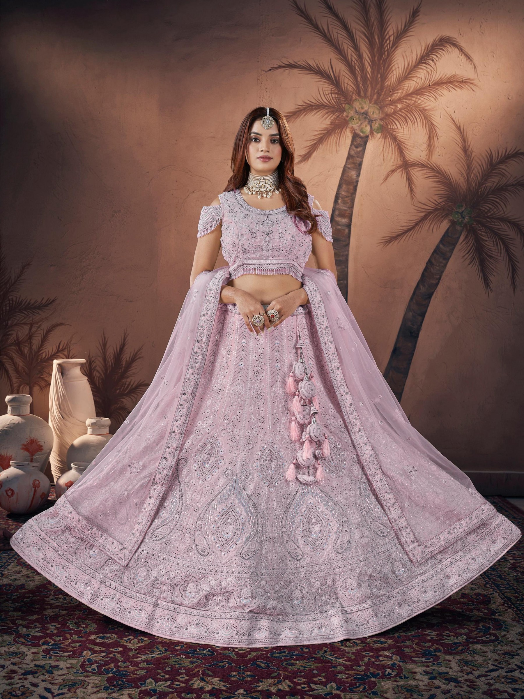 Soft Georgette Fabric Wedding Wear Lehenga In Off White Color With Embroidery Work