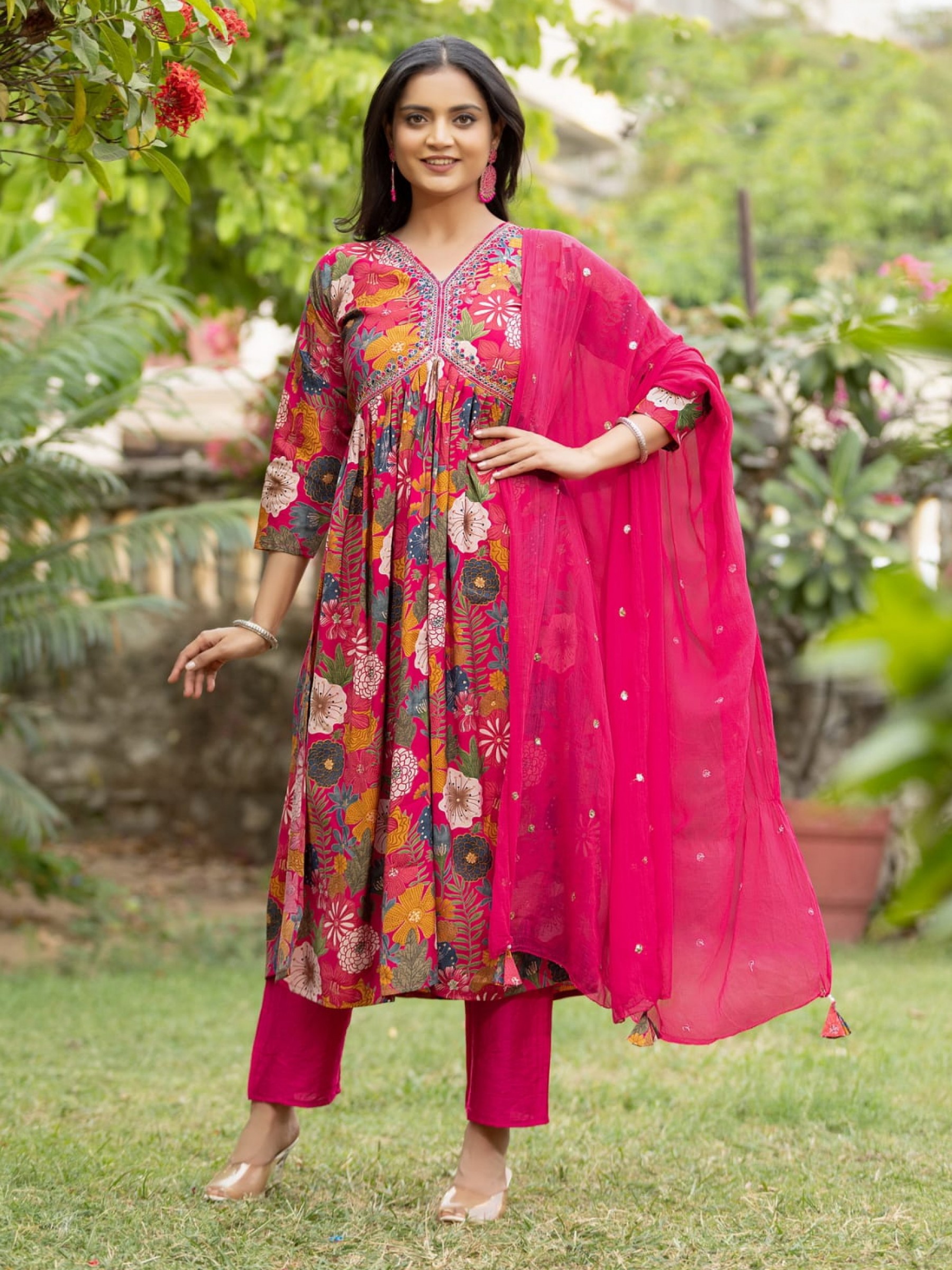 Chanderi Silk Party Wear Suit in Pink Color With Embroidery Work
