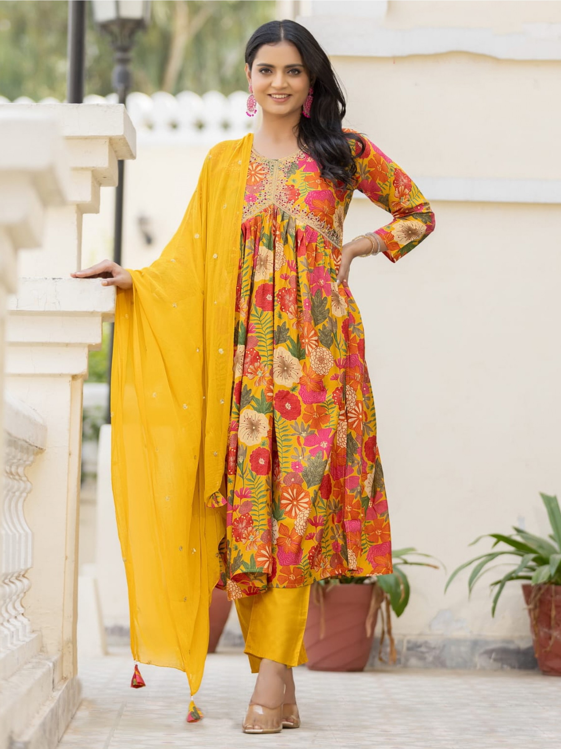 Chanderi Silk Party Wear Suit in Yellow Color With Embroidery Work