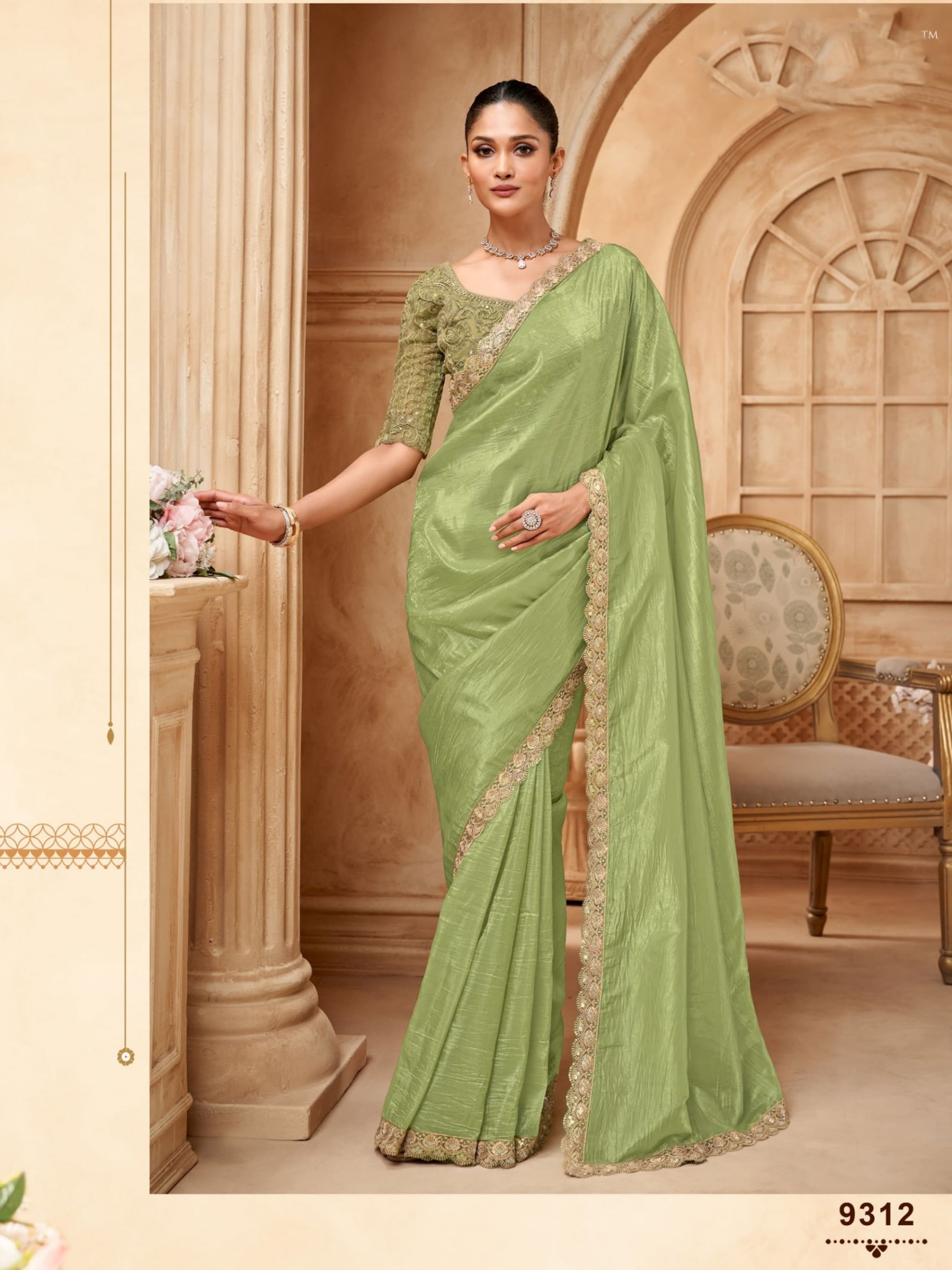 Soft Crush Silk Saree In Color Green Color With Embroidery Work