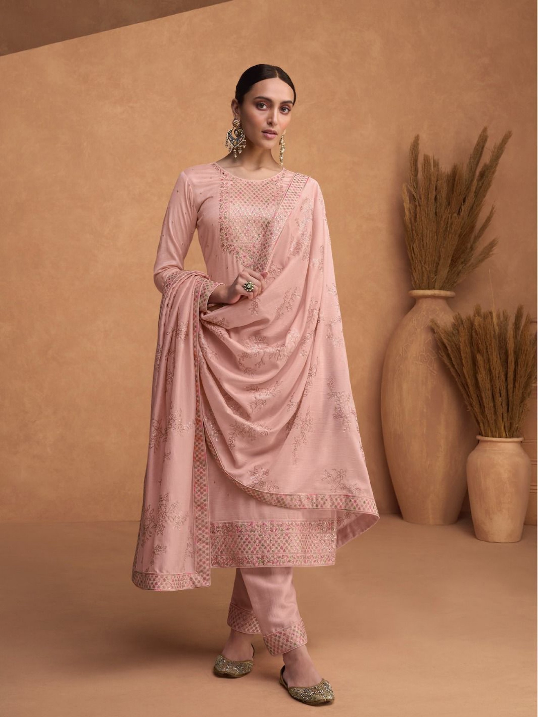 Premium Silk  Party Wear Suit  in Pink Color with  Embroidery Work