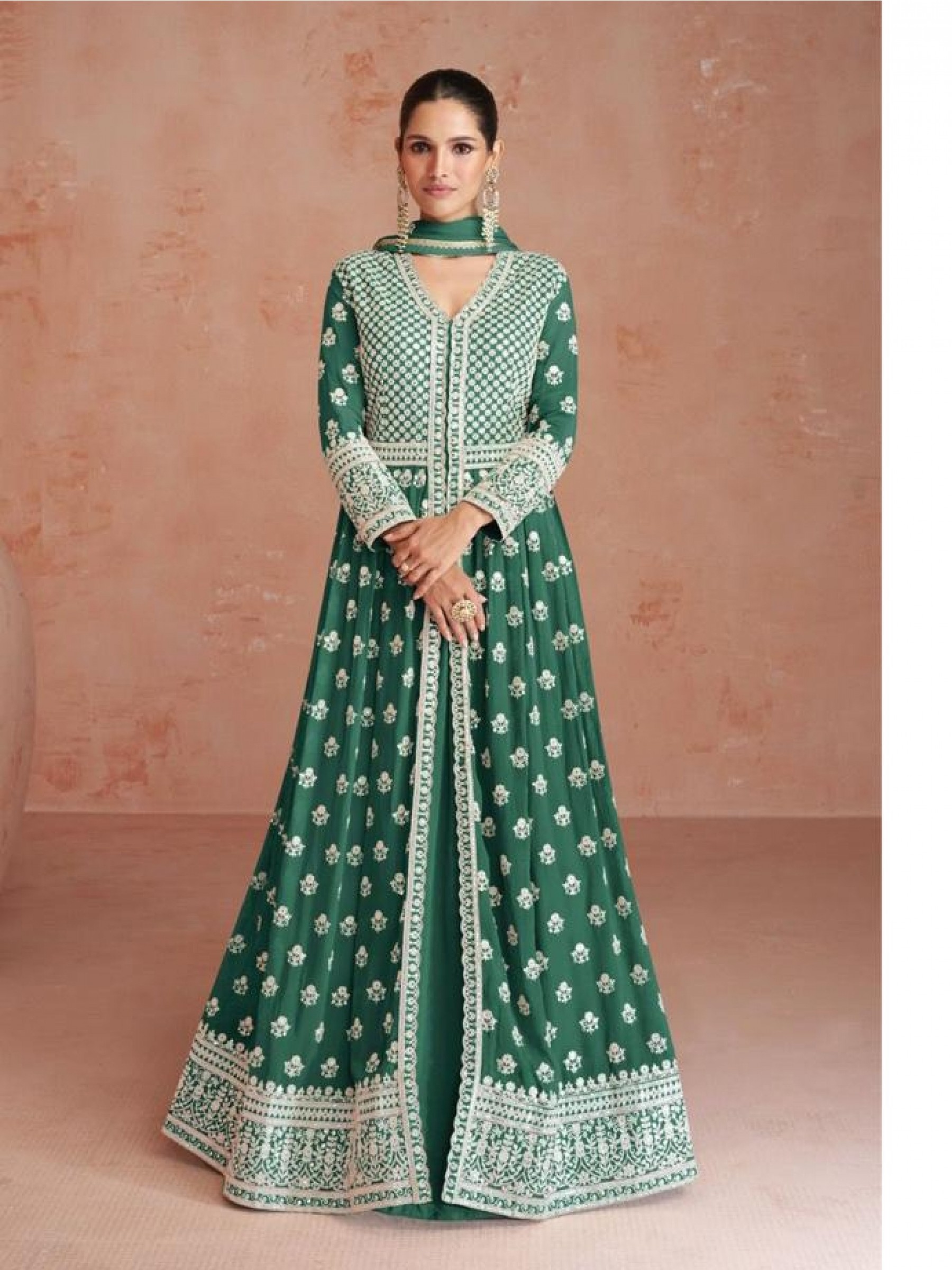 Georgette  Party Wear Gown Turquoise Color with  Embroidery Work