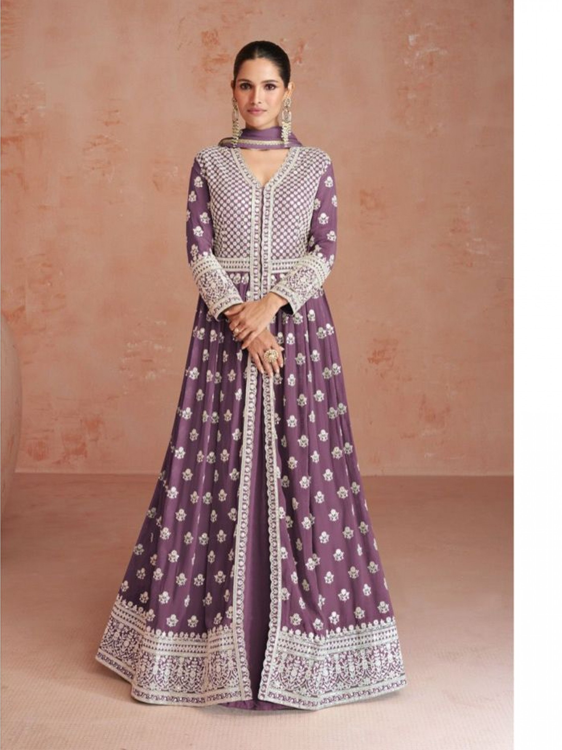 Georgette  Party Wear Gown Purple  Color with  Embroidery Work