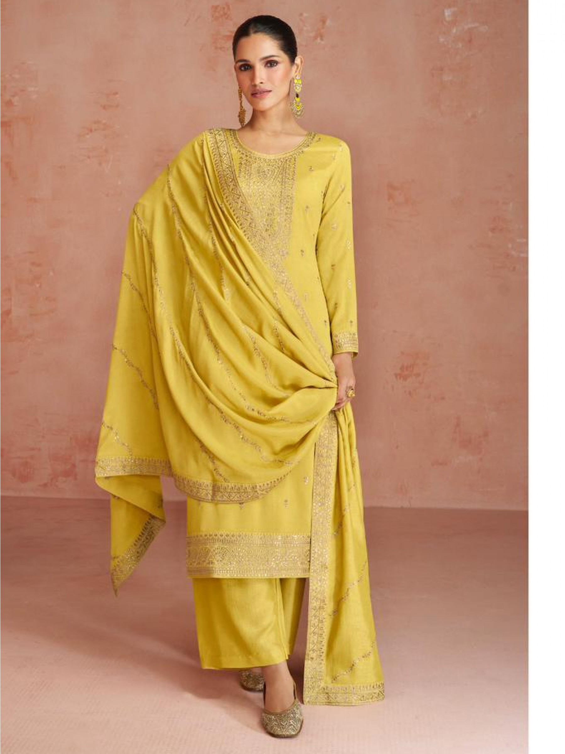 Premium Silk  Party Wear Suit  in Yellow  Color with  Embroidery Work