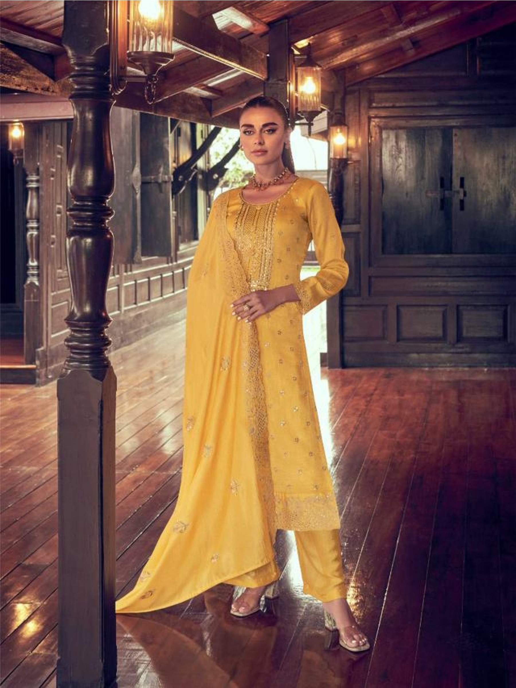 PREMIUM SILK  Silk Party Wear Suit in Yellow Color with Embroidery Work