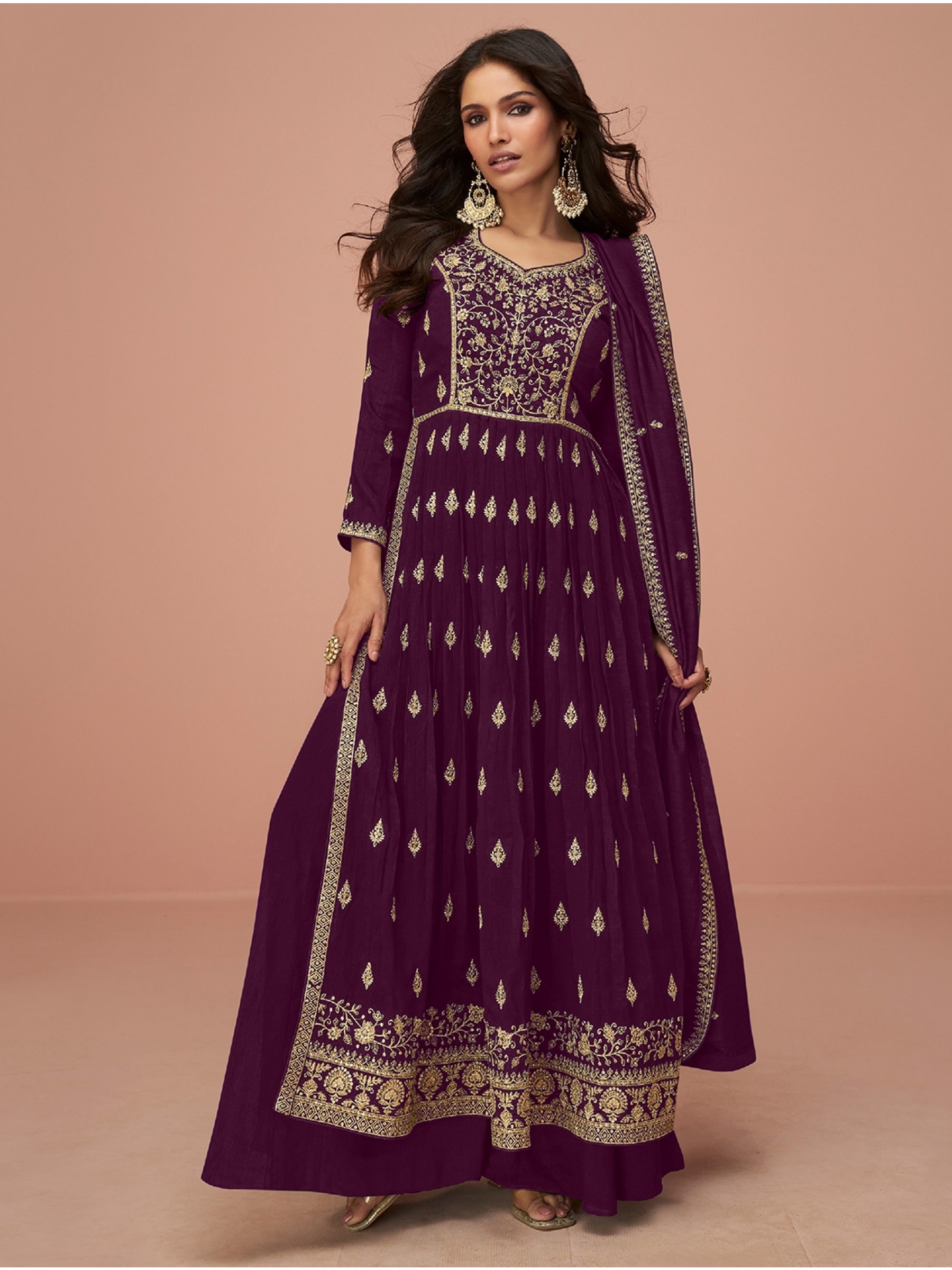Vichitra Silk Party Wear Sharara In Wine With Embroidery Work 