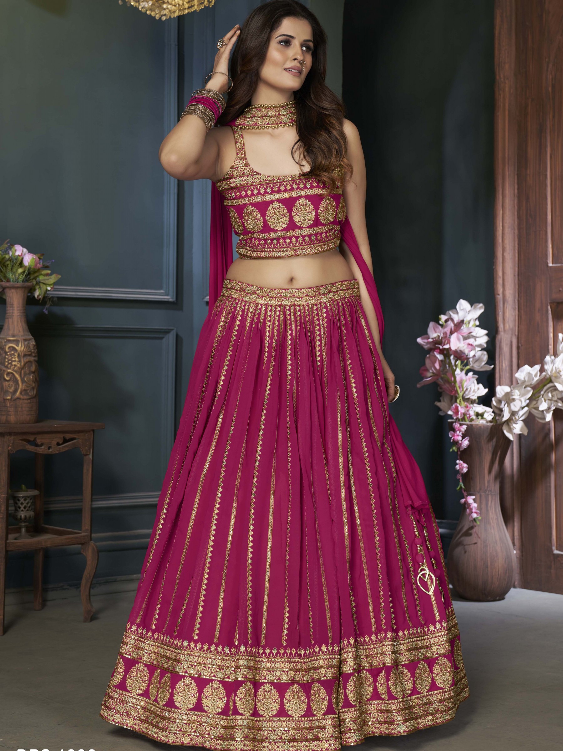 Geogratte  Fabrics Party Wear Lehenga in Magenta Color With Embrodiery  