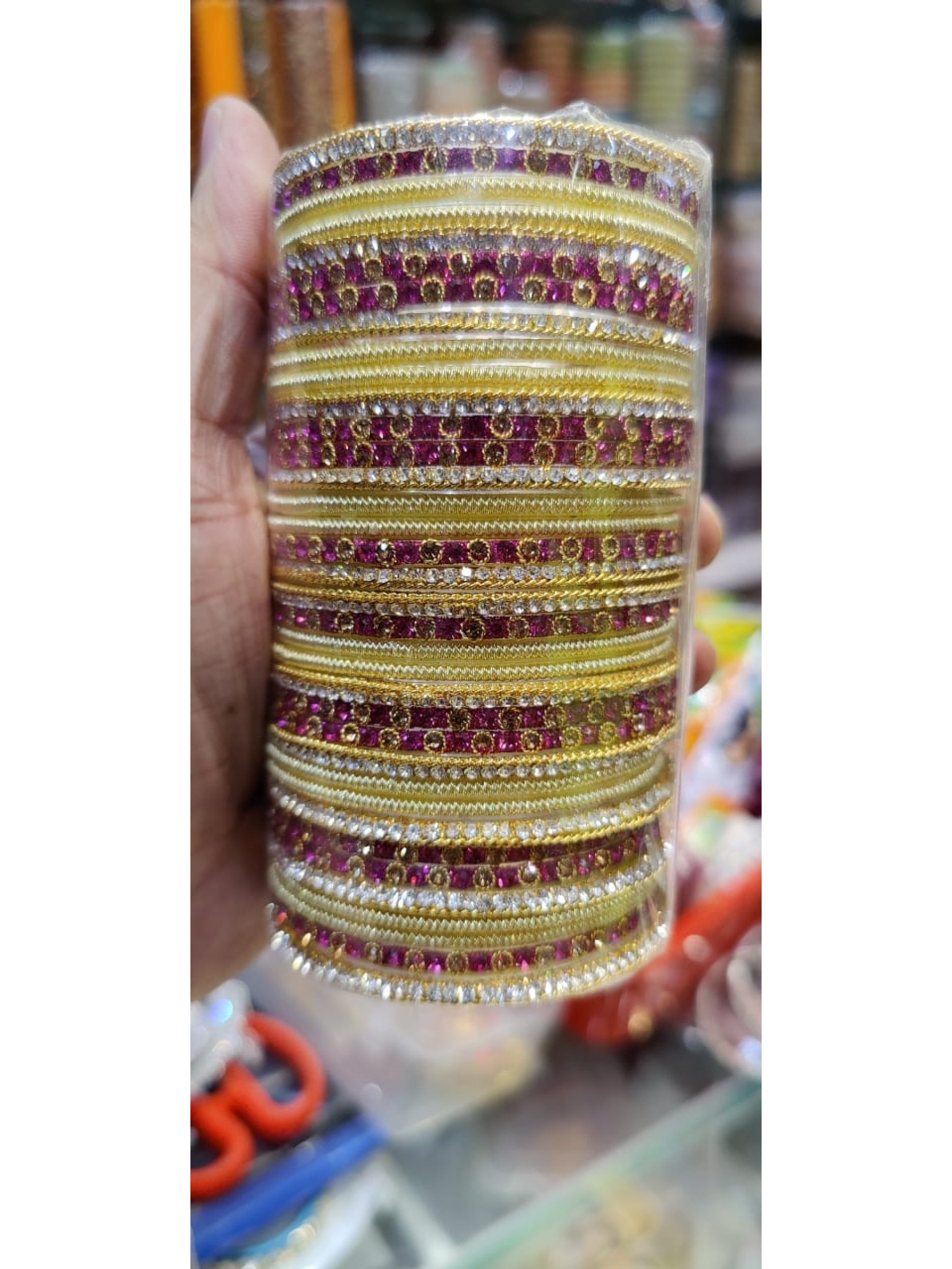 Gold Color Bangles with Golden & Pink Diamond 