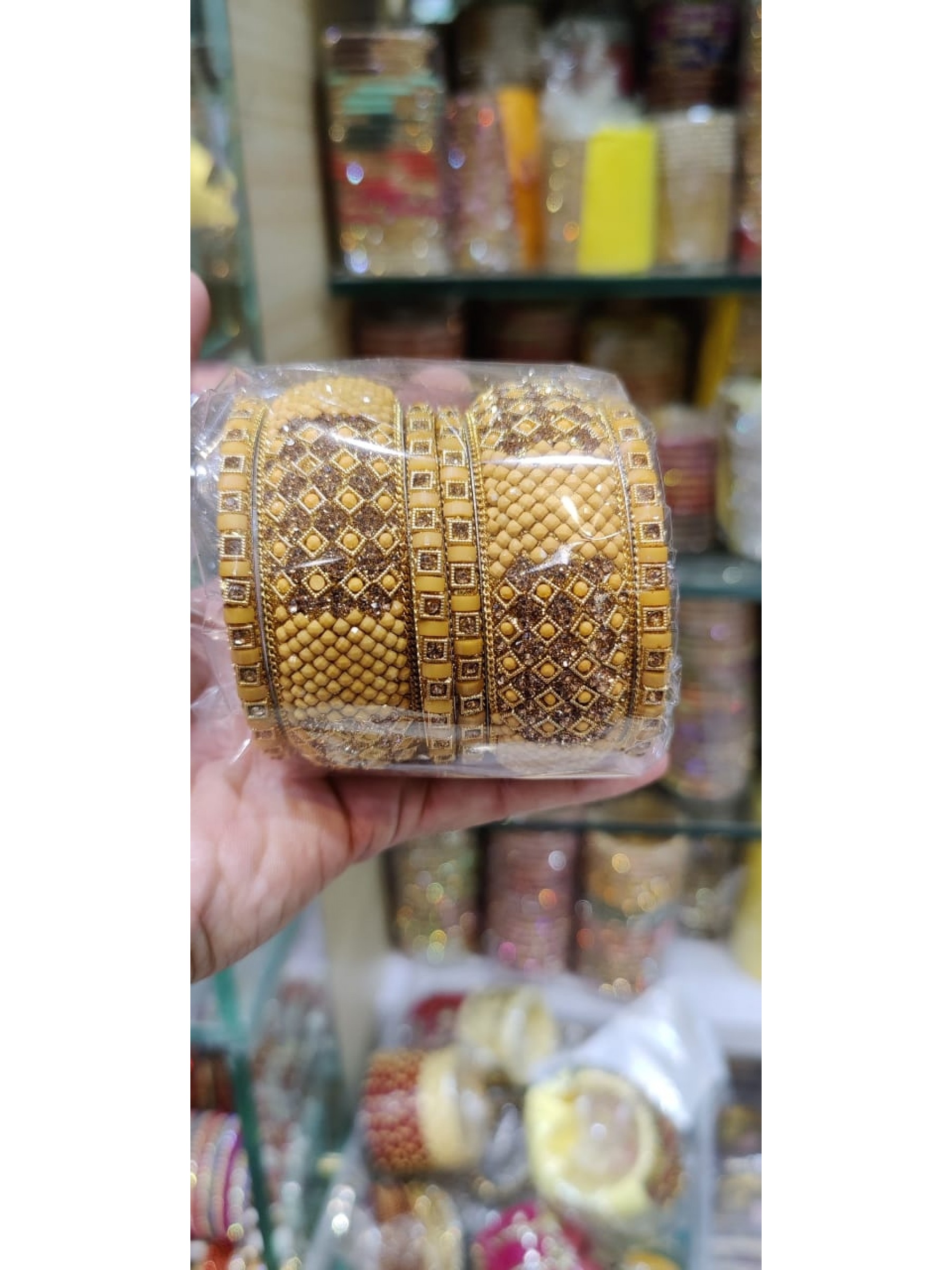Gold Color Bangles with Golden Diamond 