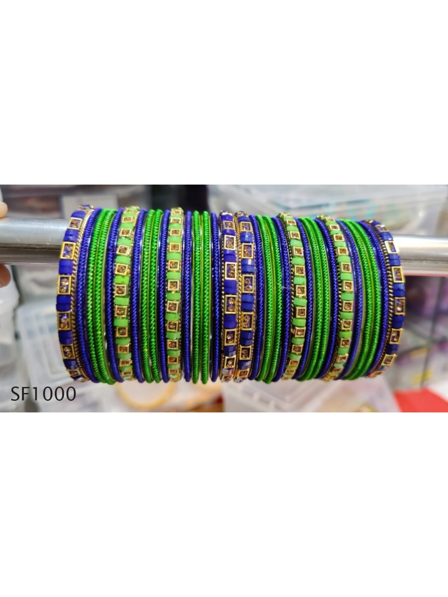 Golden Color Bridal Bangles with Green Diamond And Pearl