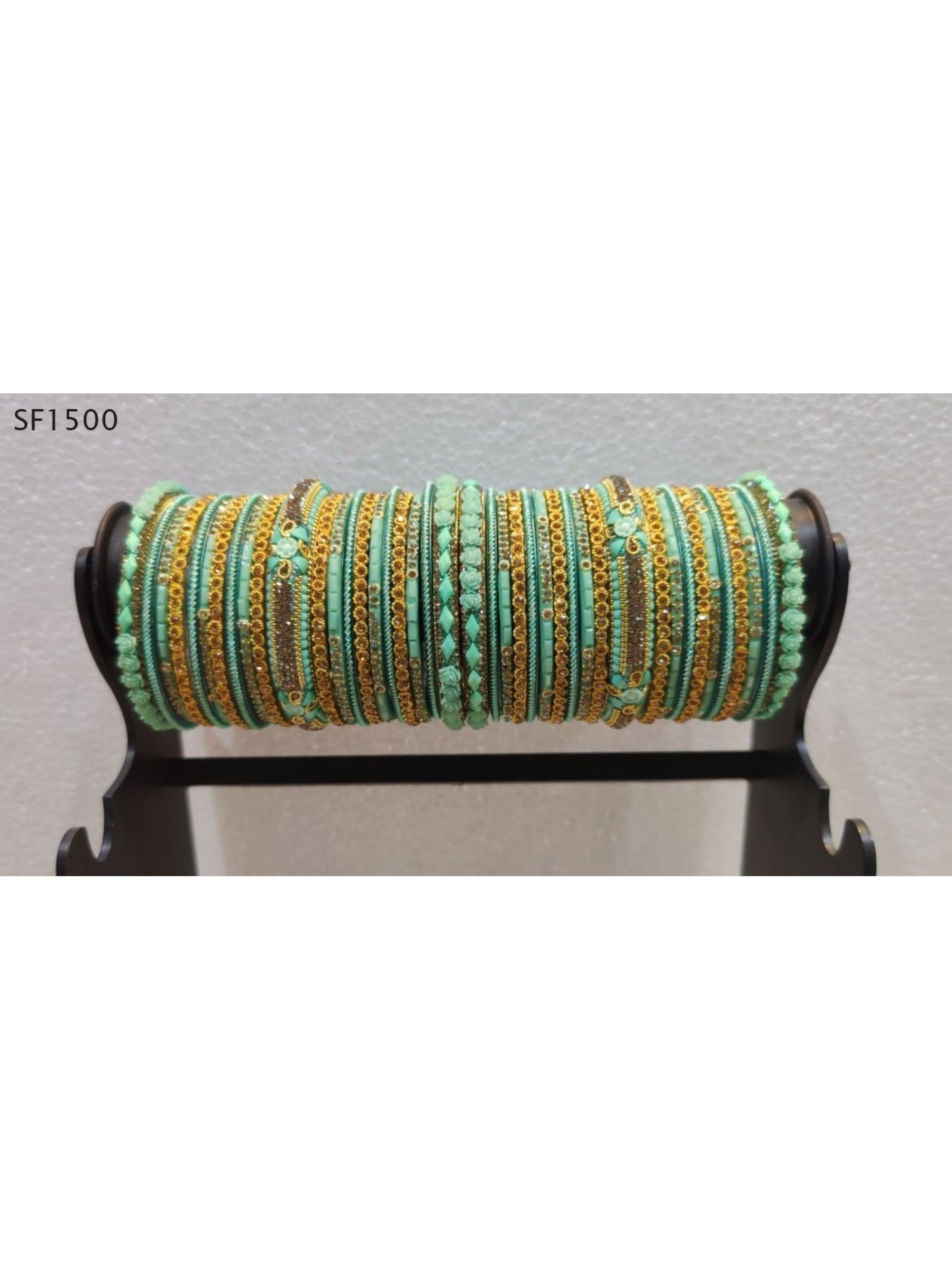 Golden Color  Bangles With Pink With Turquoise & White Diamond 