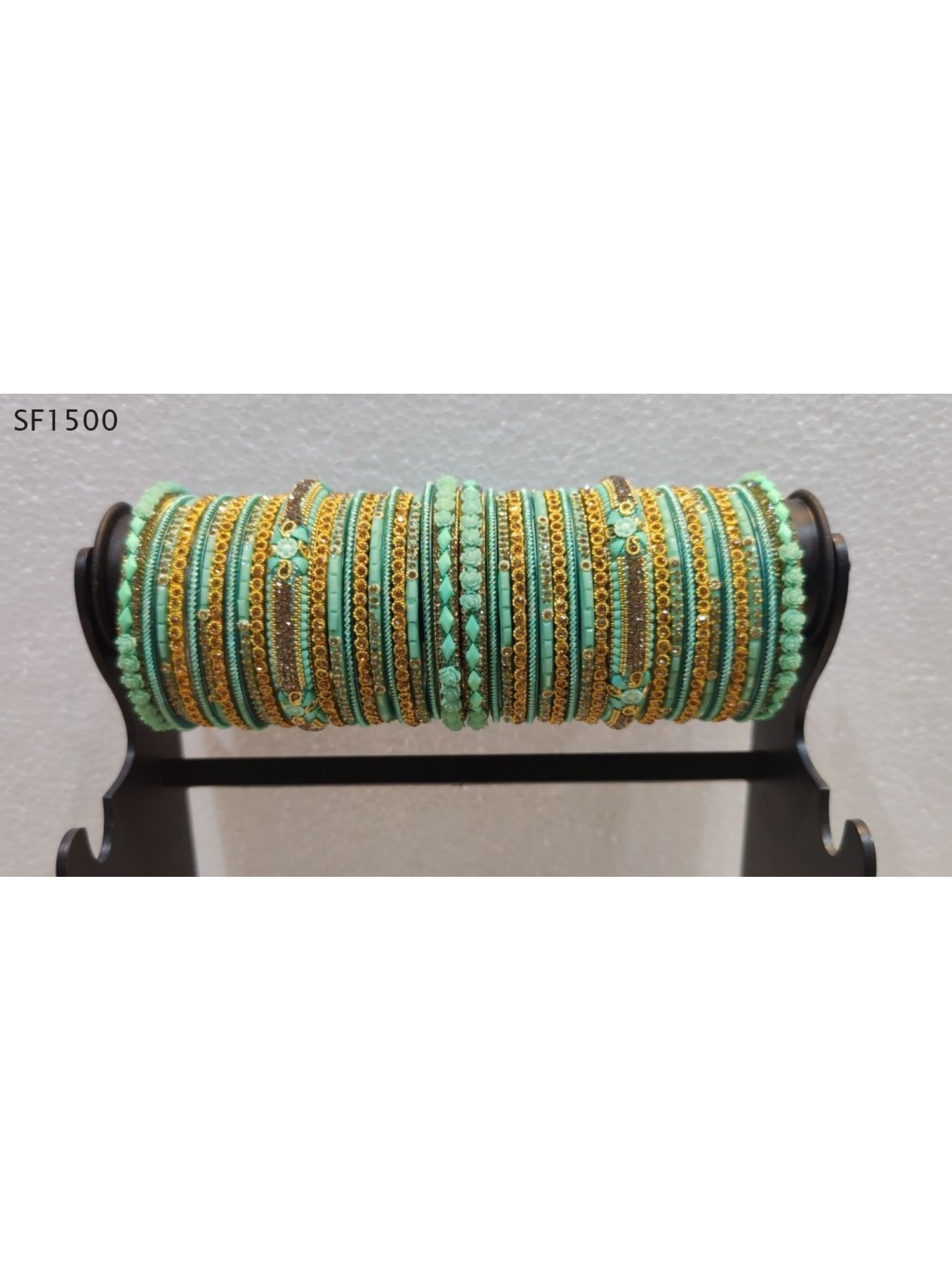 Golden & Turquoise Color  Bangles With White Diamond 