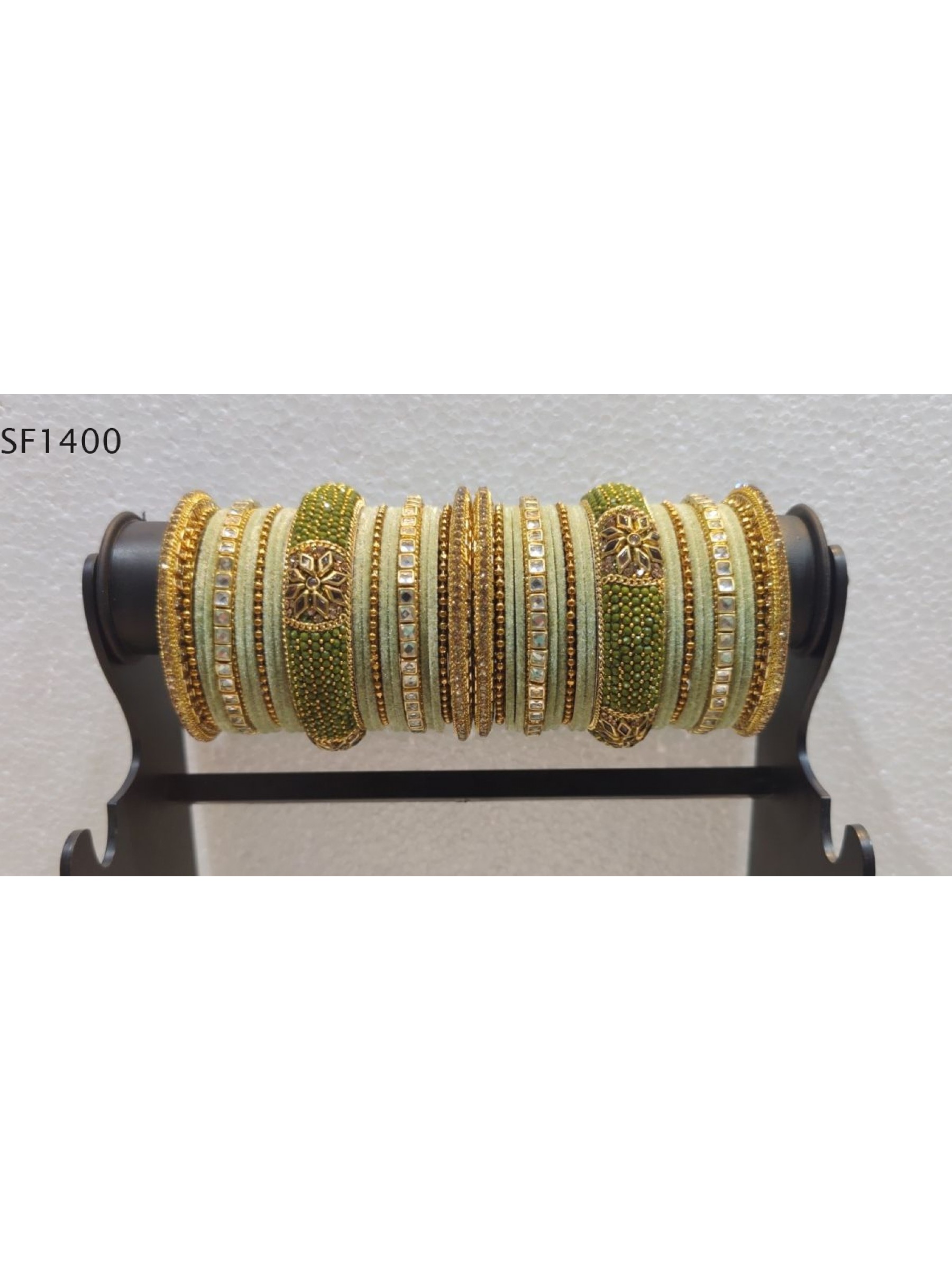 Golden Color Bridal Bangles With Pink With Green & White Diamond 