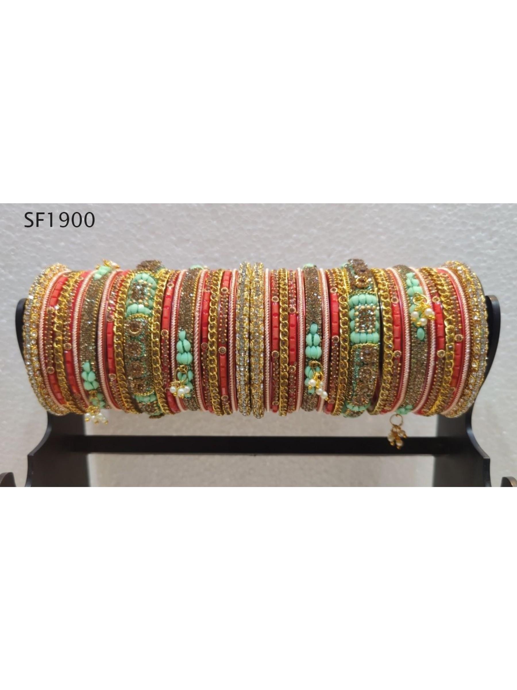 Golden Color Bridal Bangles With Turquoise With White Diamond 