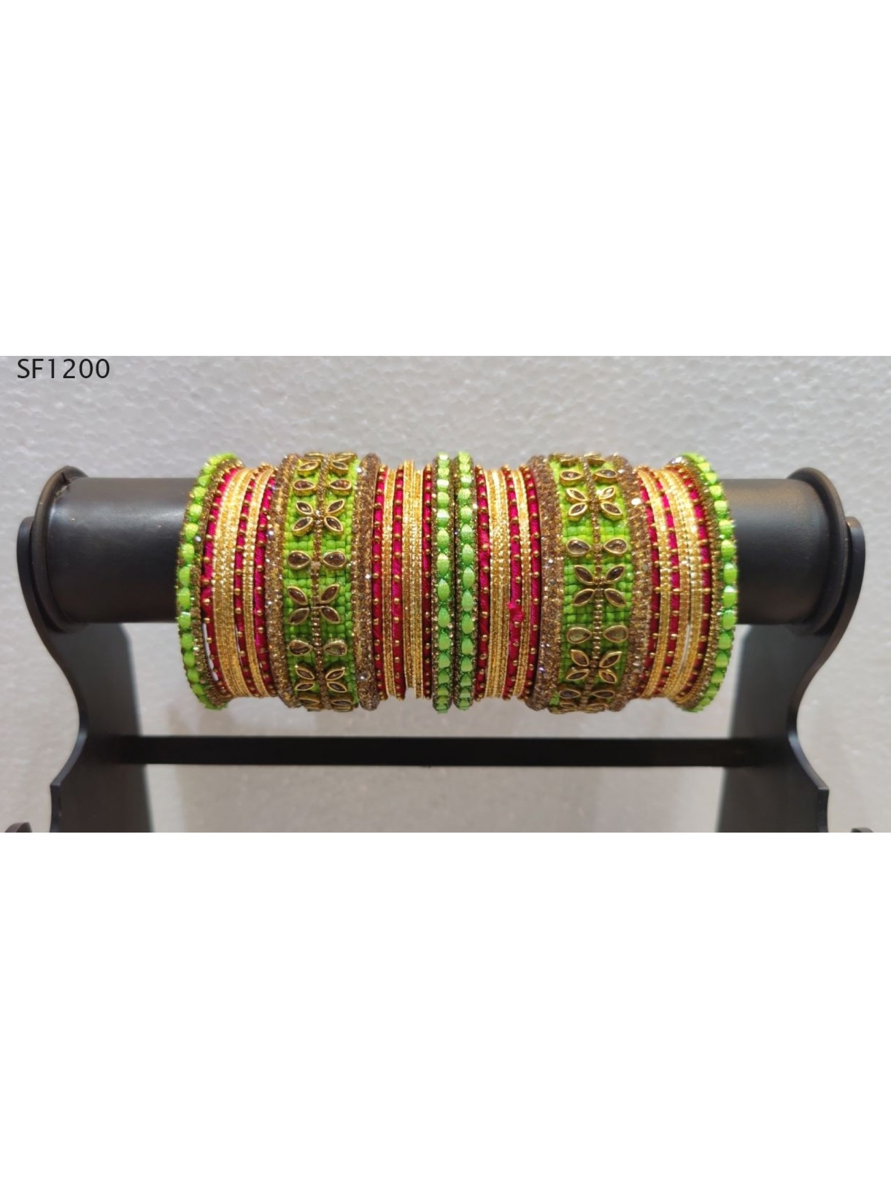 Golden Color Bridal Bangles With Turquoise With White Diamond And Green Pearl