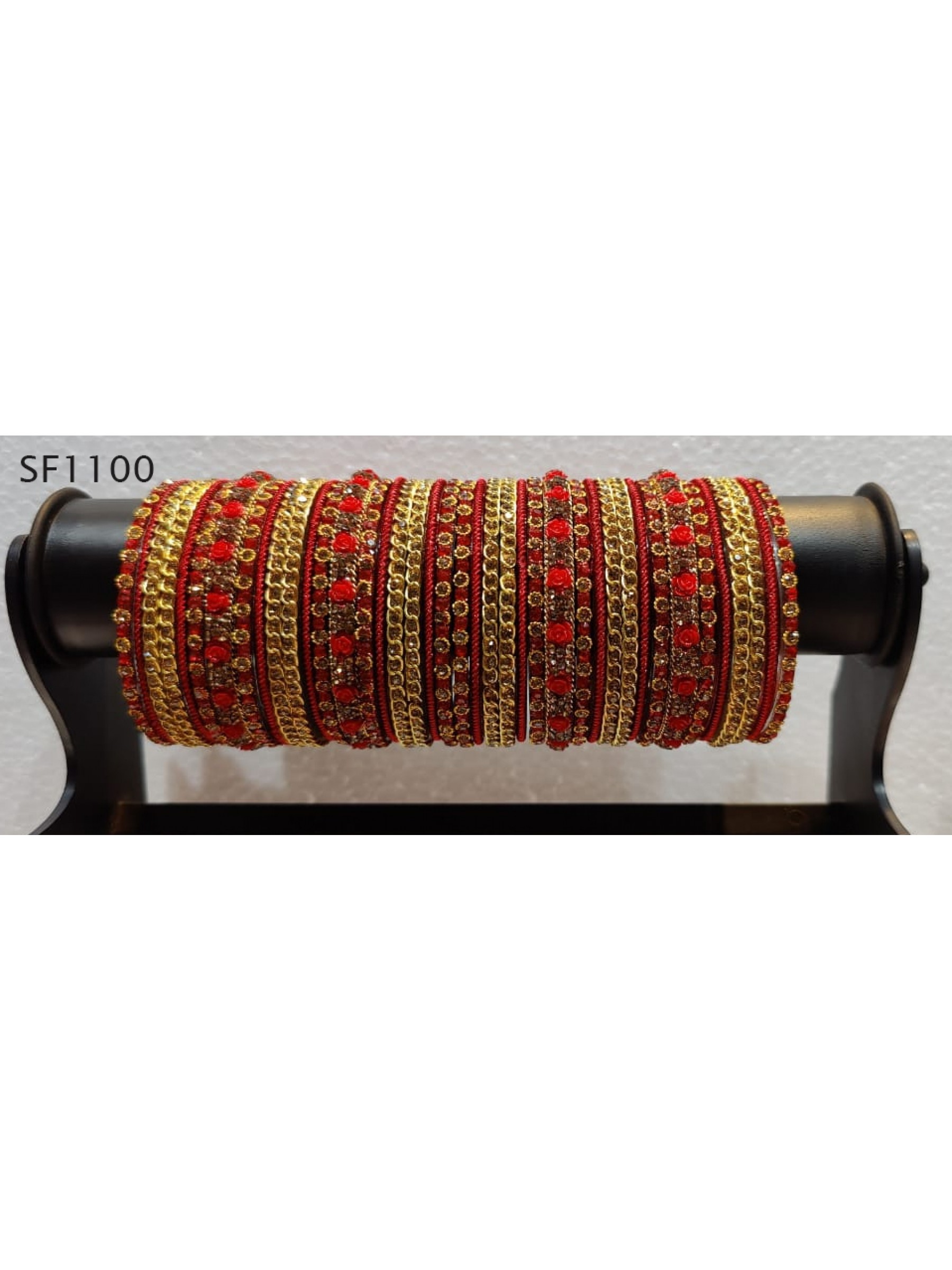 Golden & Red Color  Bangles With White Diamond