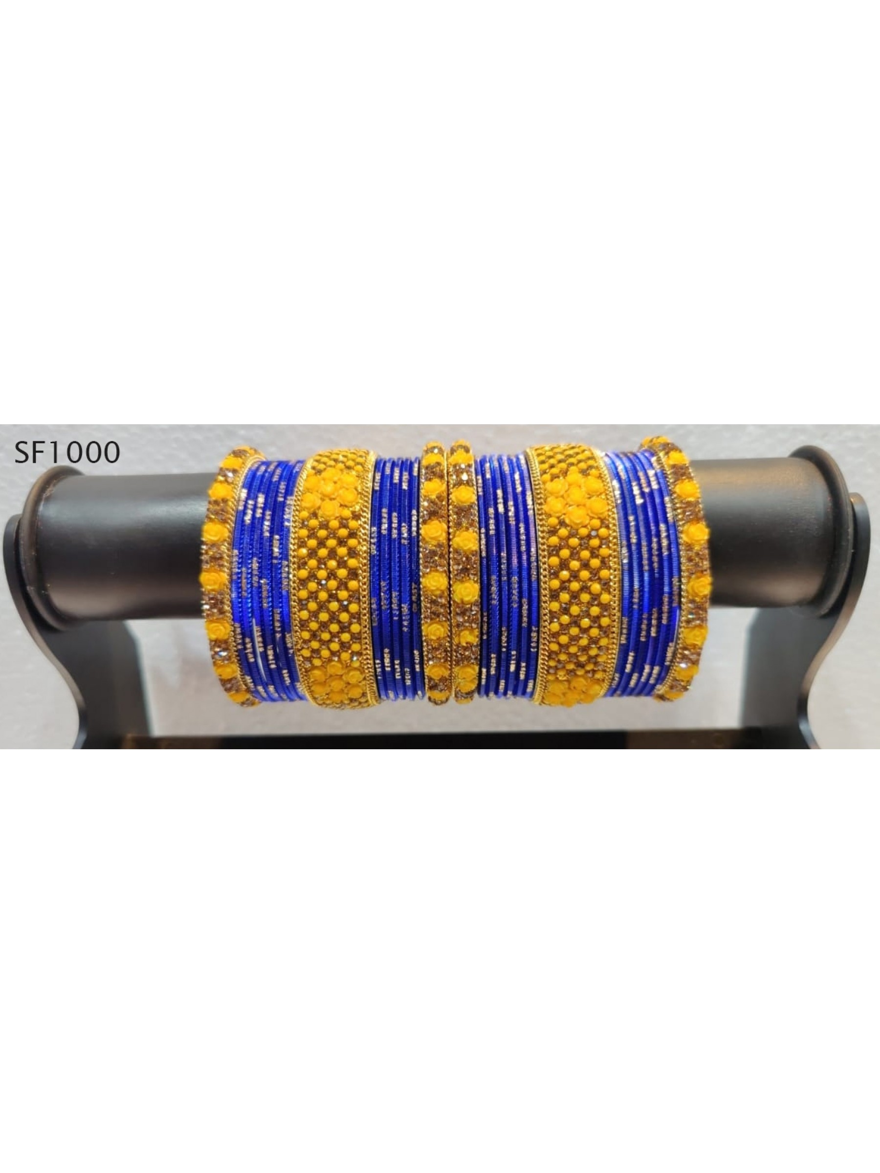 Yellow & Blue Color  Bangles With White Diamond
