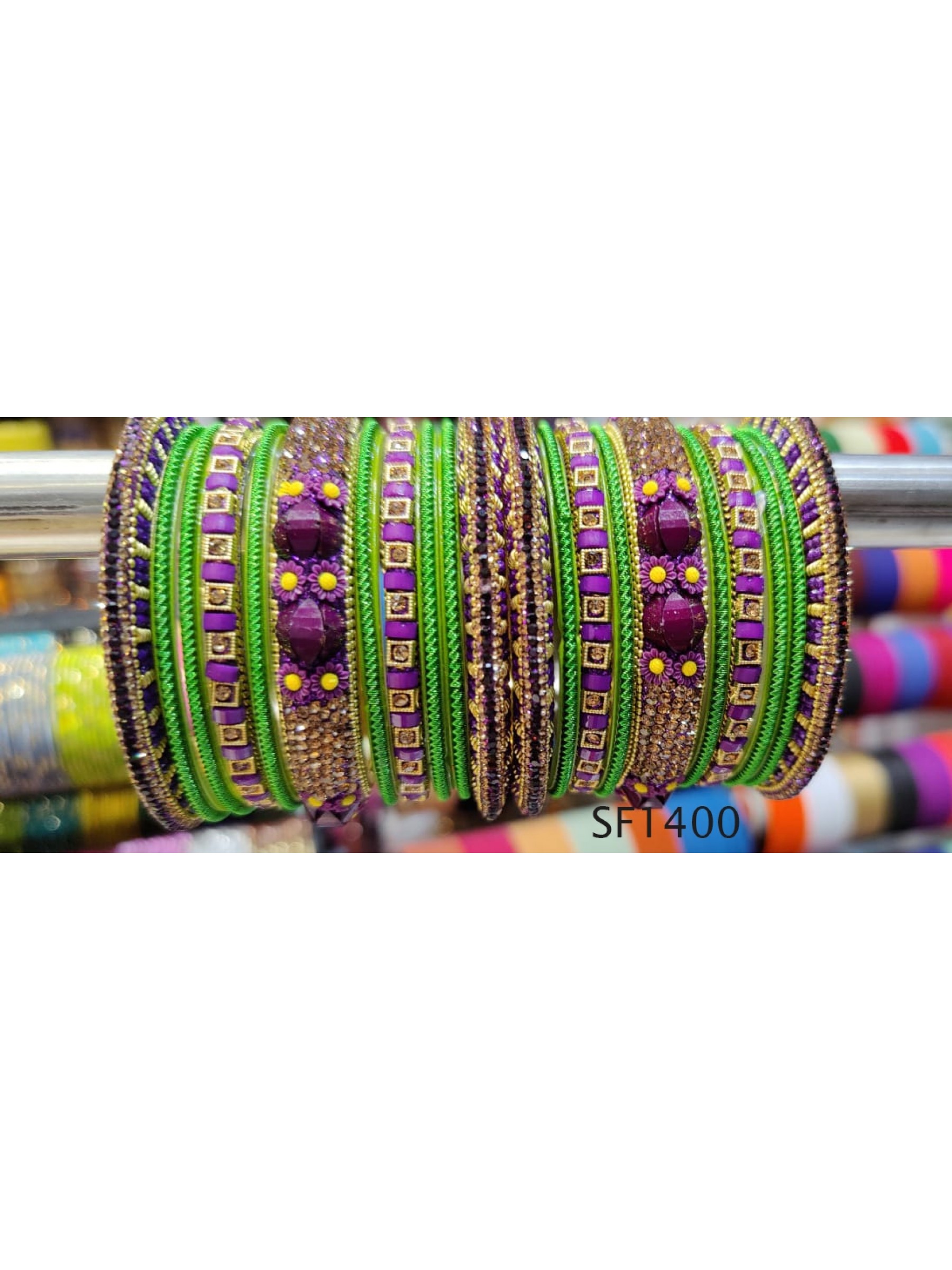 Multi Color  Bangles With White Diamond