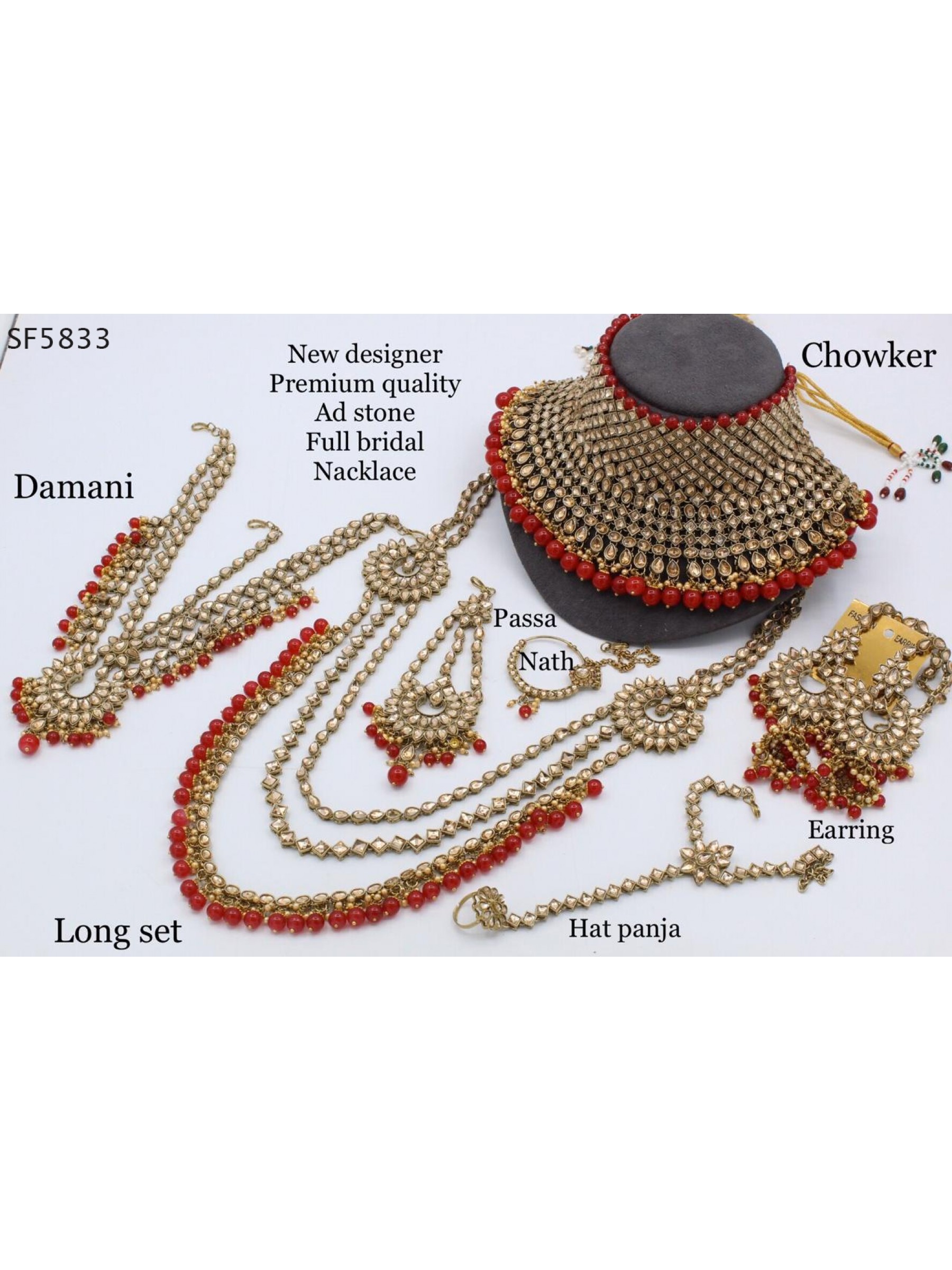 Golden Color Bridal Set  With White&Red Diamond 