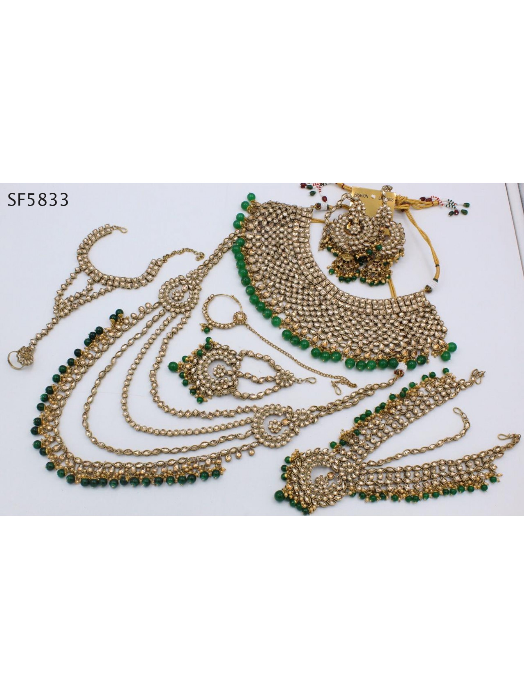 Golden Color Bridal Set  With White&Green Diamond 