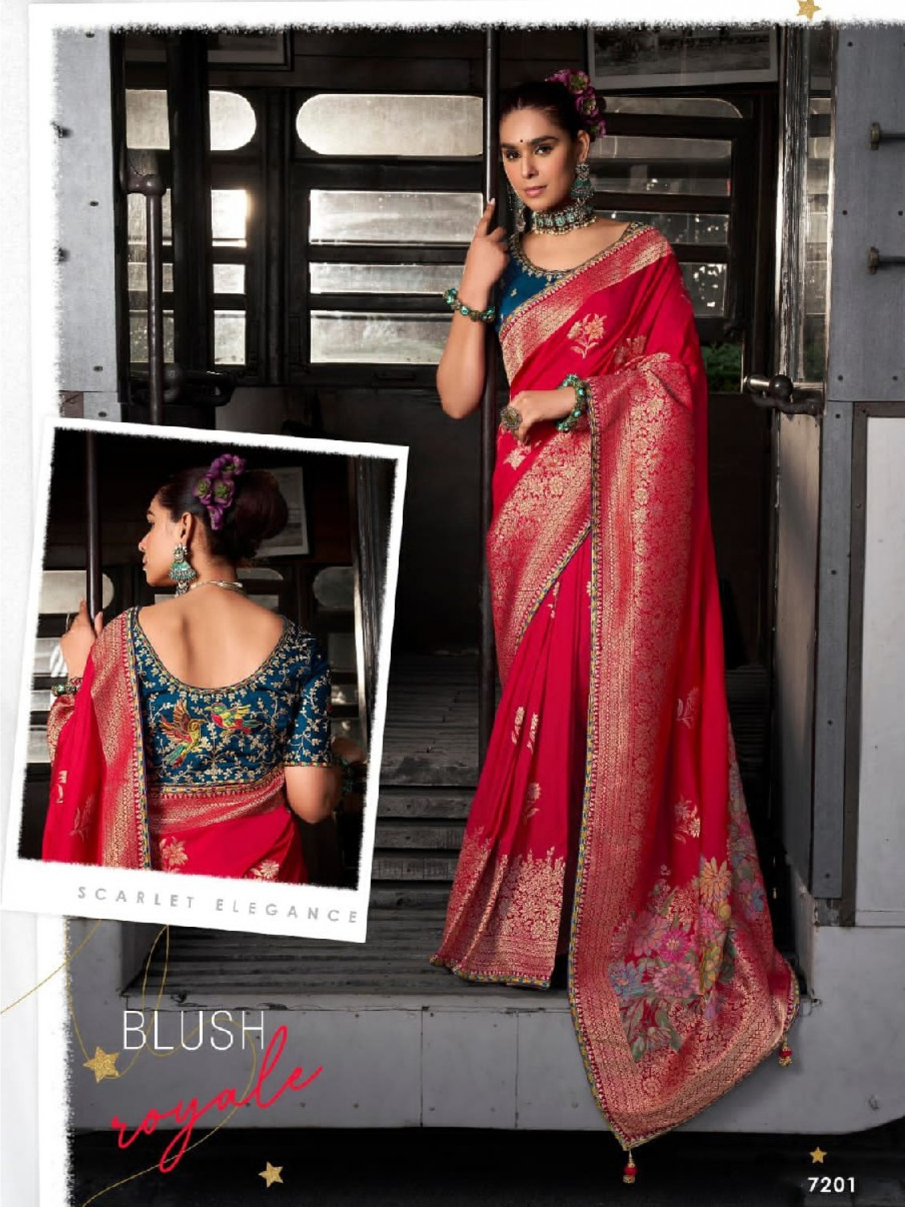 Pure Dola Silk Party wear Saree In Red Color with Embroidery Work 