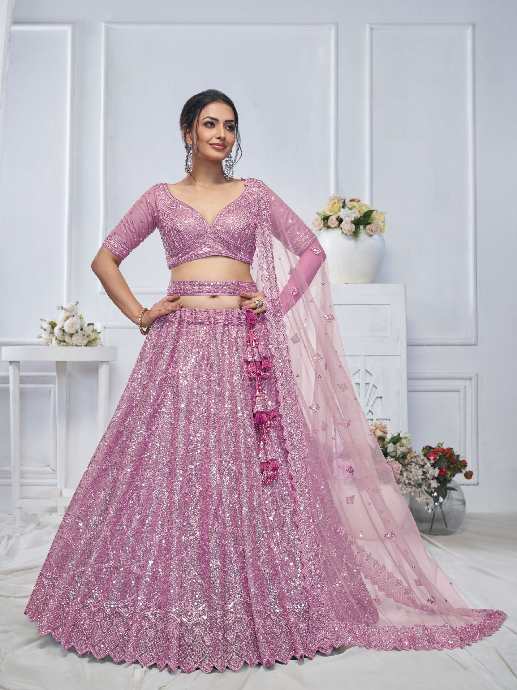 Soft Premium Net Wedding Wear Lehenga In Purple Color With Embroidery Work