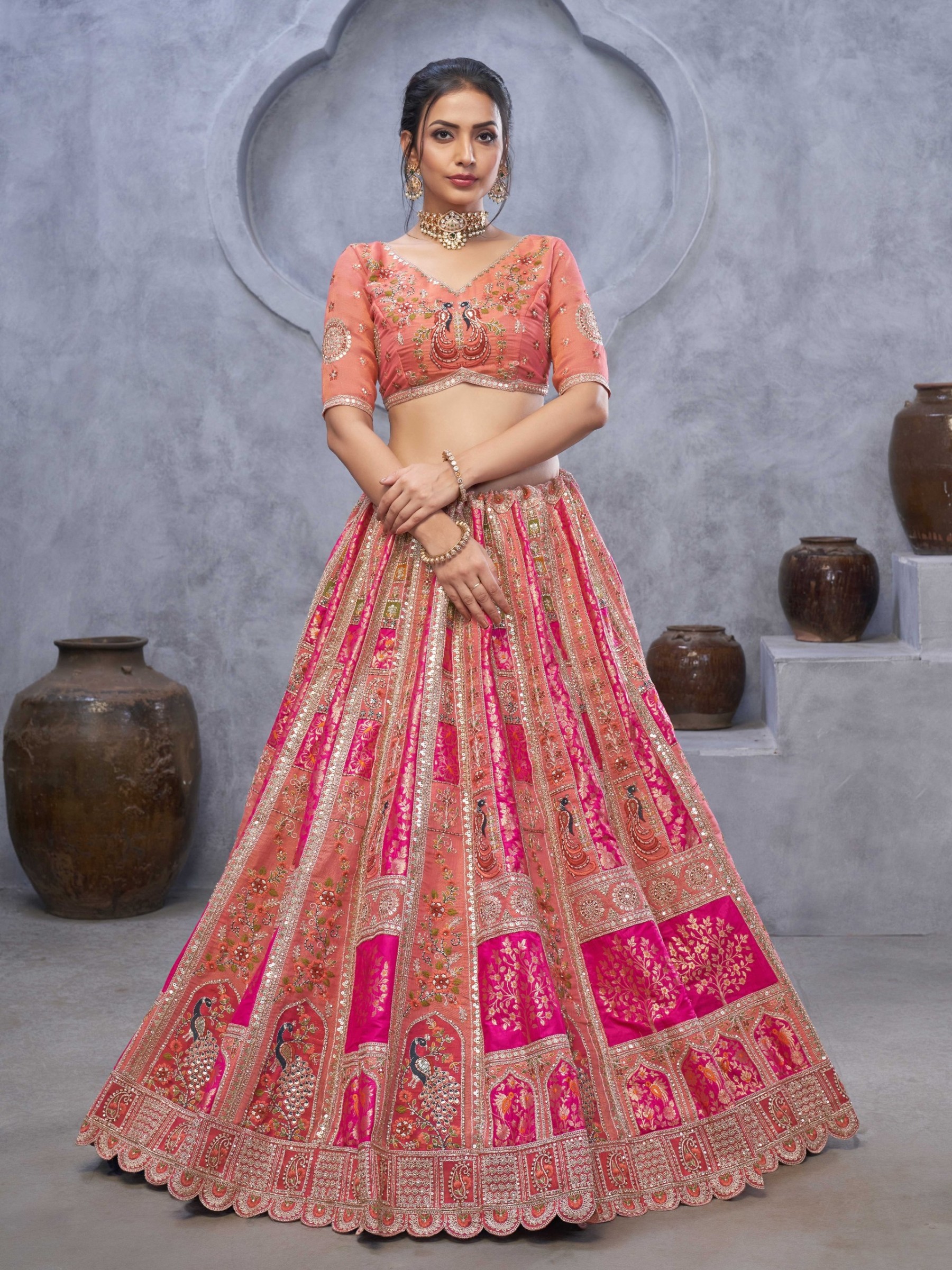 Pure Organza  Silk Wedding Wear Lehenga In Pink Color With Embroidery Work