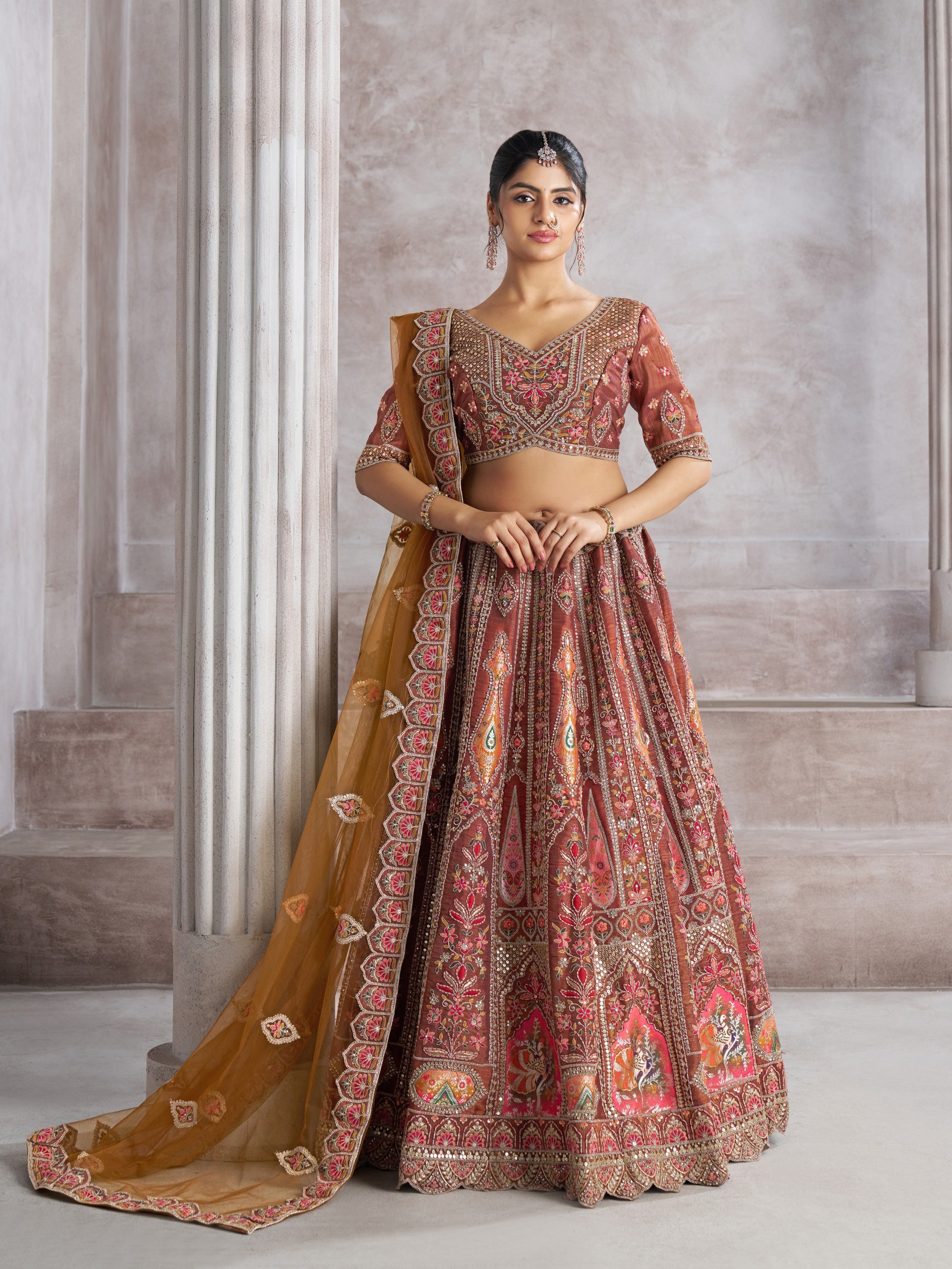 Pure Banarasi Silk Wedding Wear Lehenga In Coffee Color With Embroidery Work