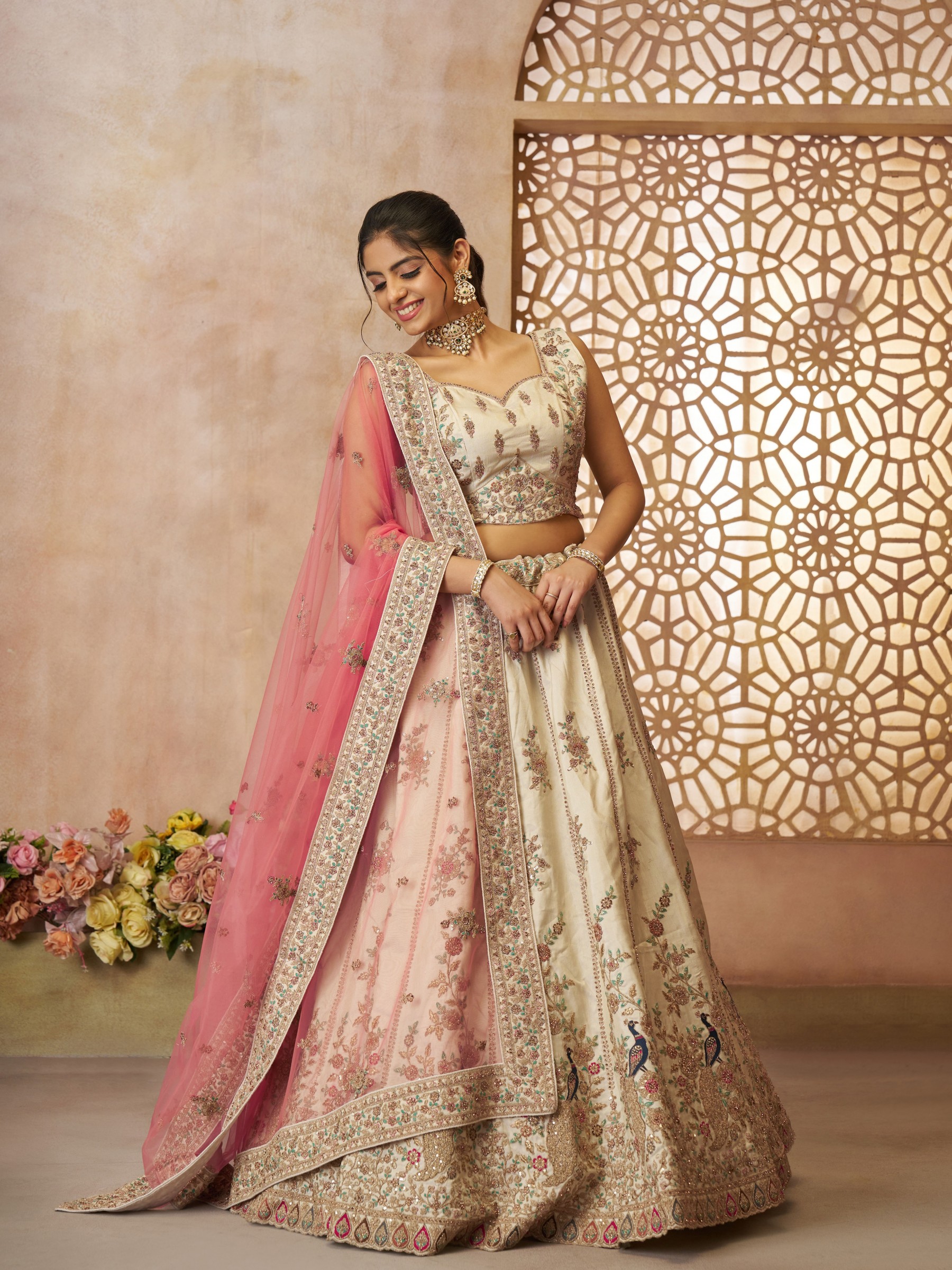 Pure Natural Silk Wedding Wear Lehenga In White Color With Embroidery Work
