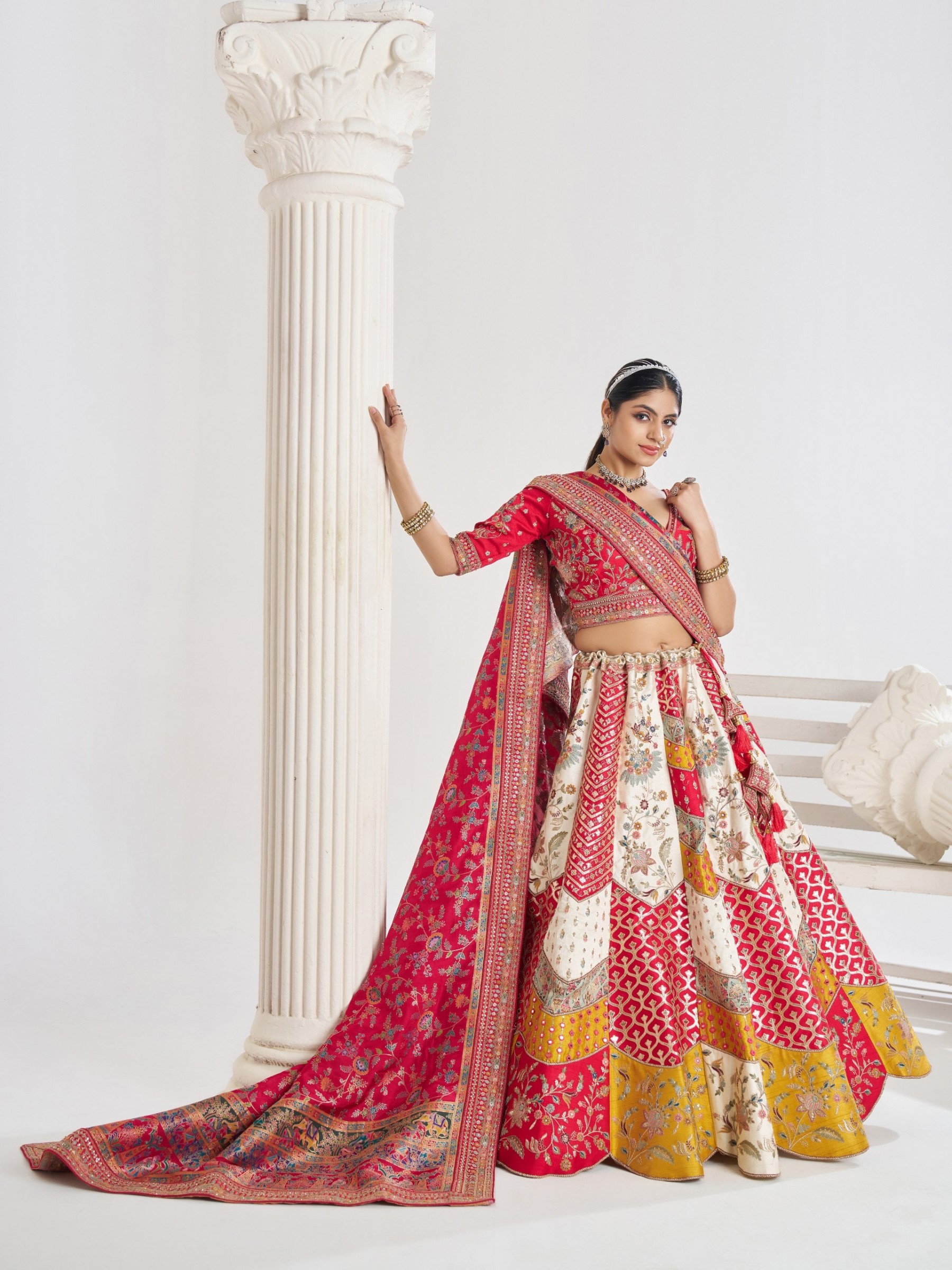 Pure Banarasi Silk Wedding Wear Lehenga In Multi Color With Embroidery Work