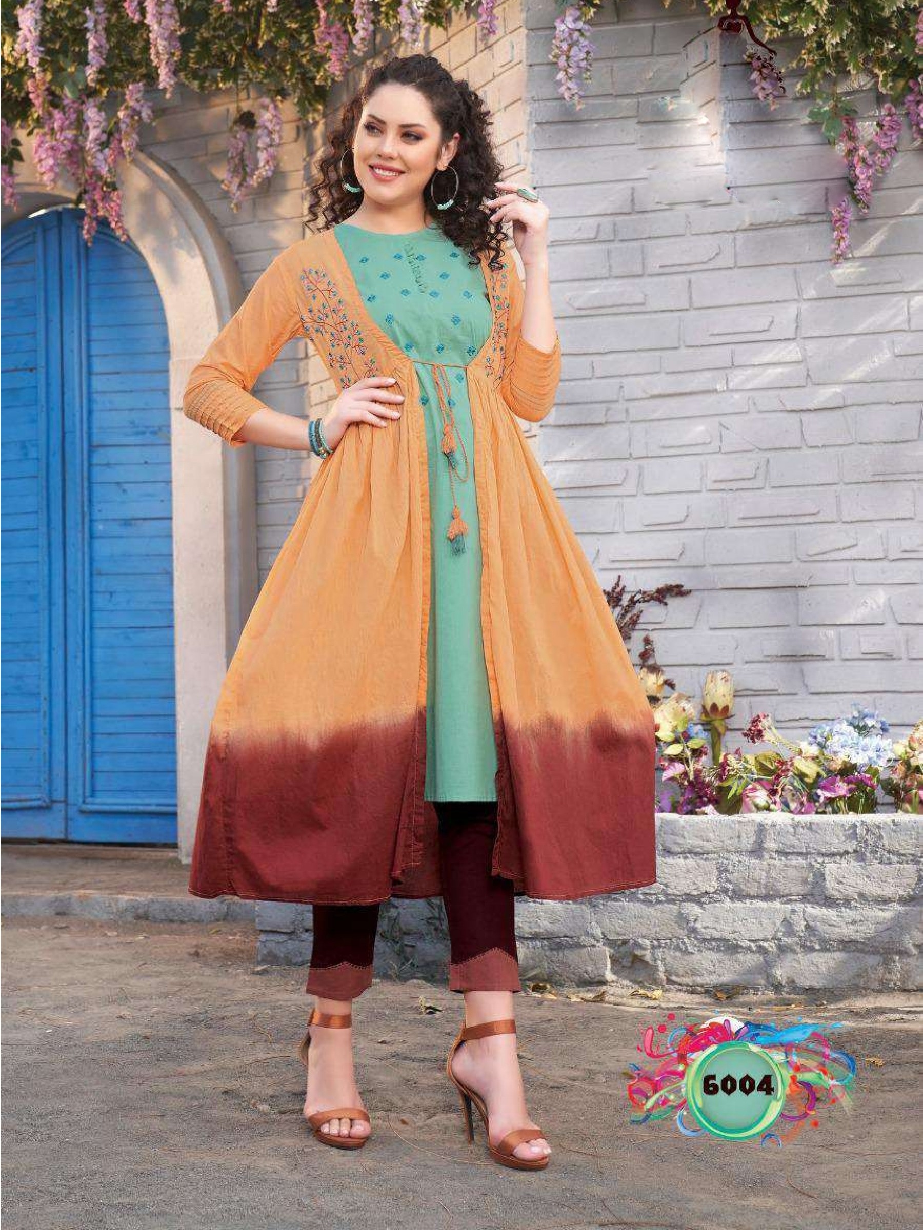  Cotton Long Kurti In Brown  Color