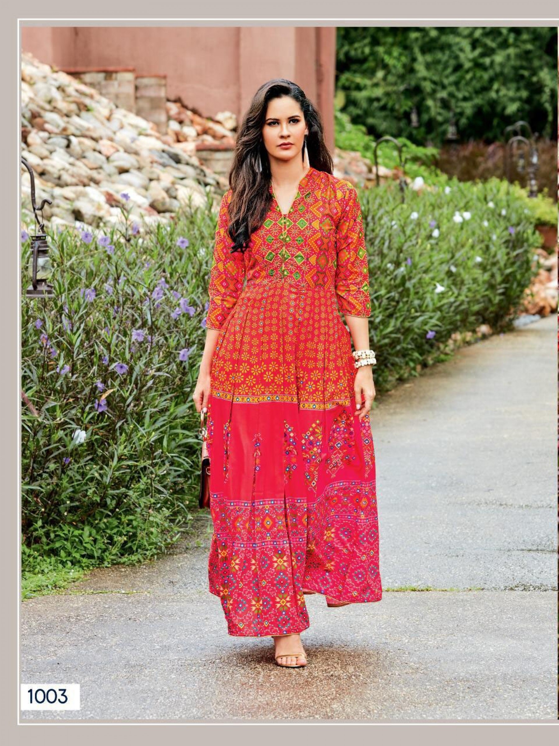 Muslin Digital Print with hand Touch Up with Full Inner Casual Wear Kurti In Orange&Rani