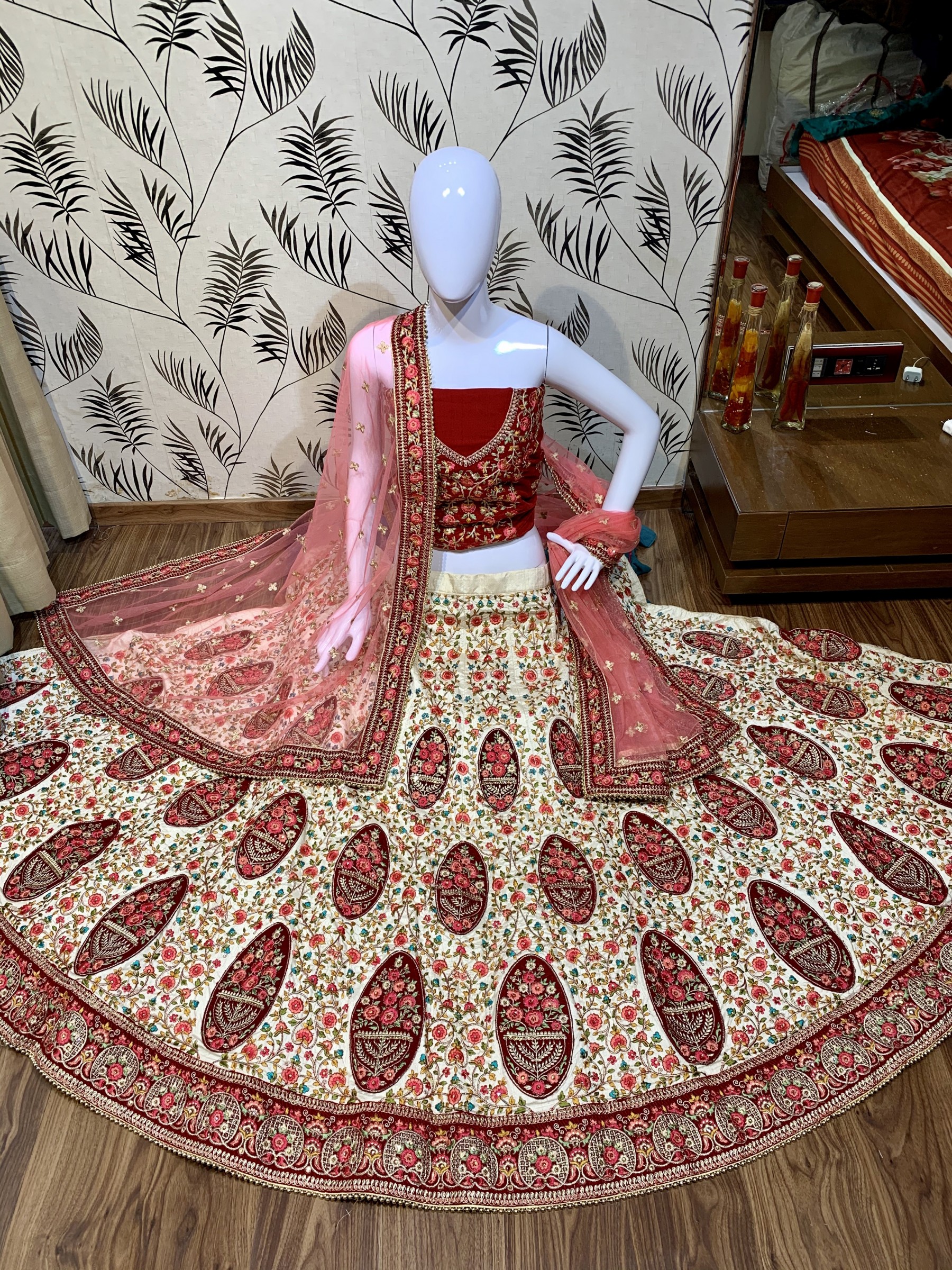 Pure Raw Silk Bridal Wear Lehenga In Tussar Color With Embroidery Work & Stone Work 
