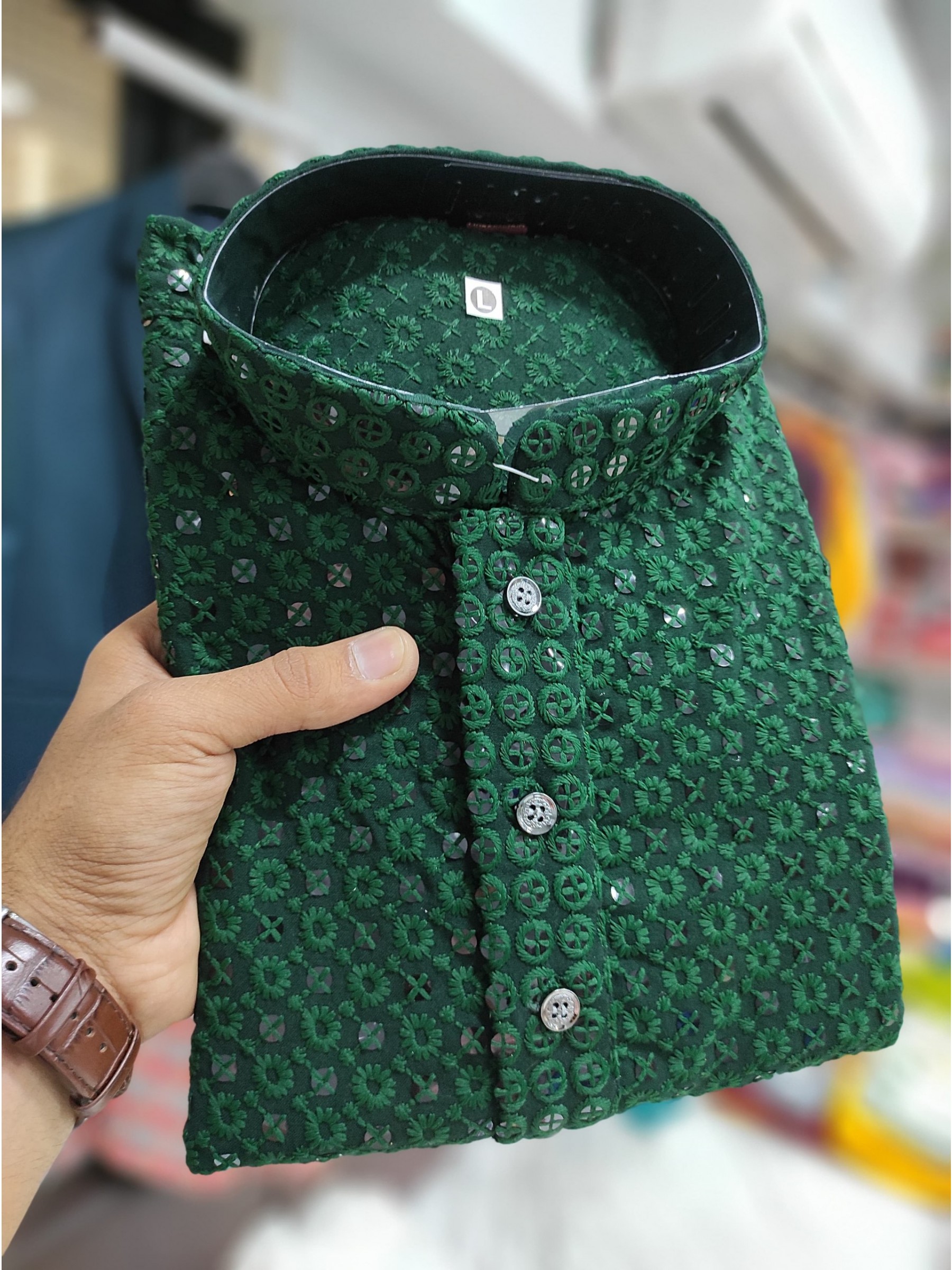 Rayon Silk Readymade Kurta set in with Green Color Lucknowi with Sequence
