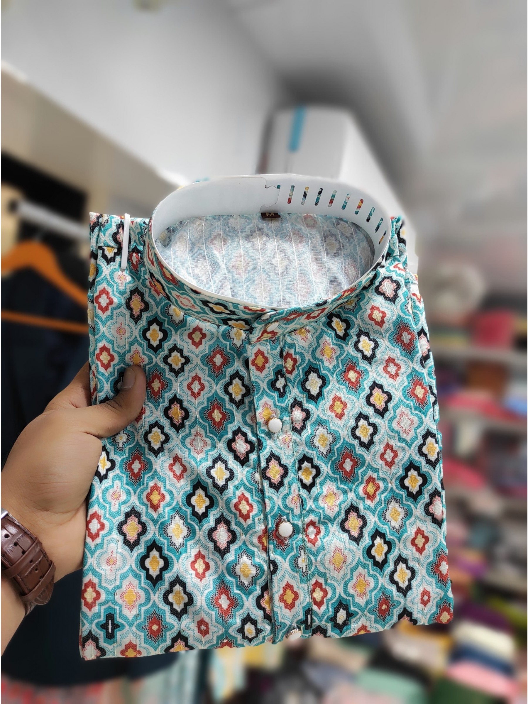 Soft Cotton Readymade Kurta set in with sky Blue Color Embroidery with Sequence