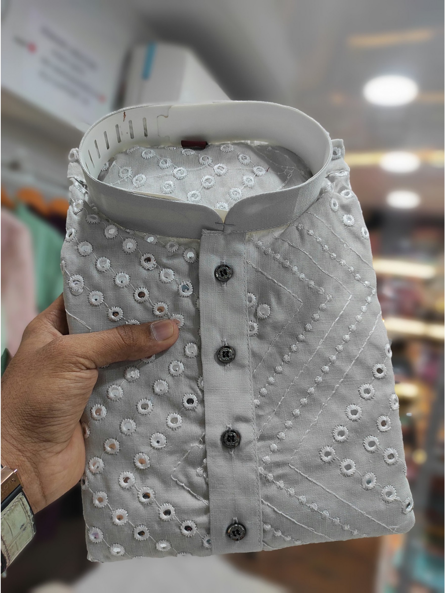 Soft Cotton Readymade Kurta set in with Grey Color Embroidery with Mirror Work 